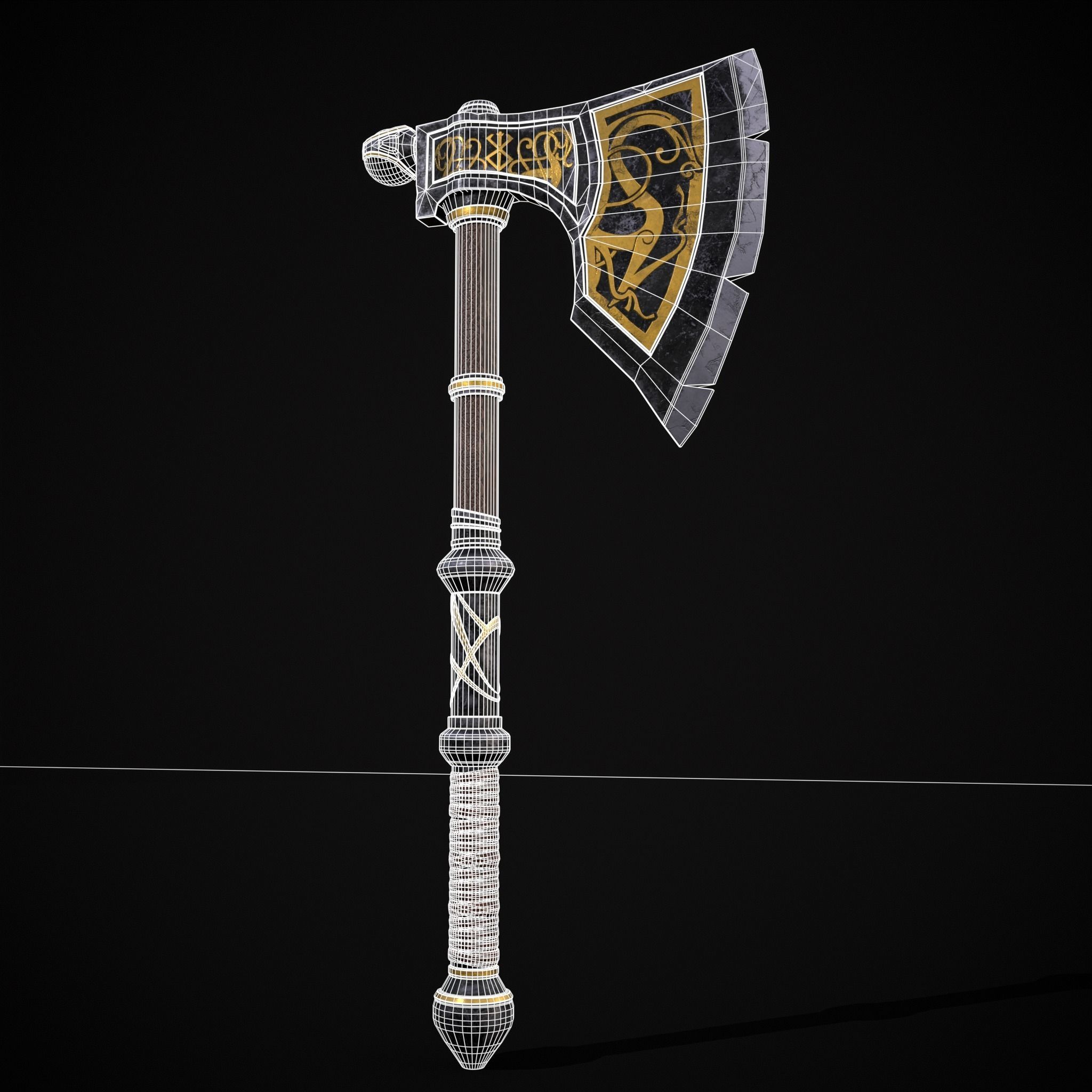 Fantasy Urnes Style Viking War Axe Low-poly 3D model_2