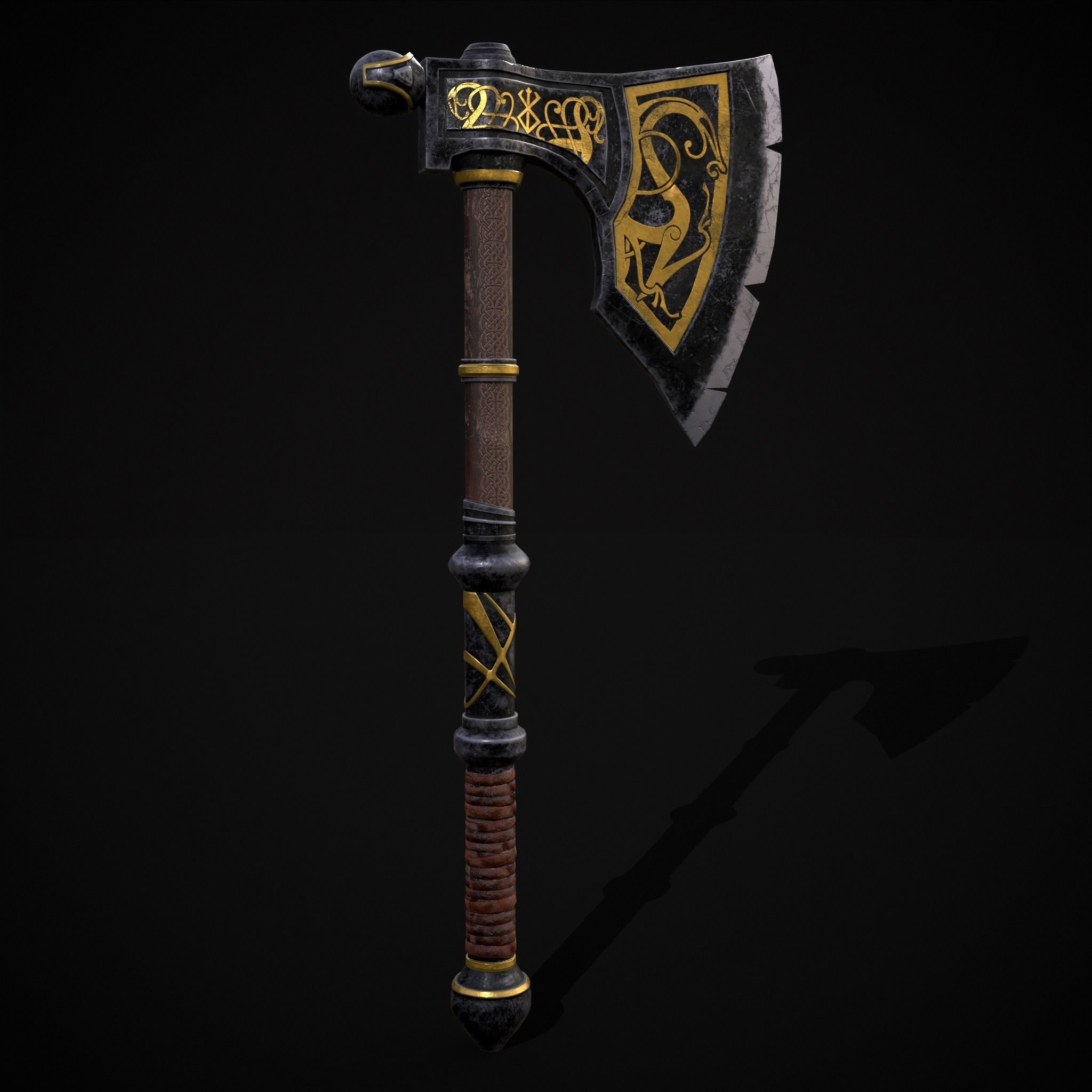 Fantasy Urnes Style Viking War Axe Low-poly 3D model_35