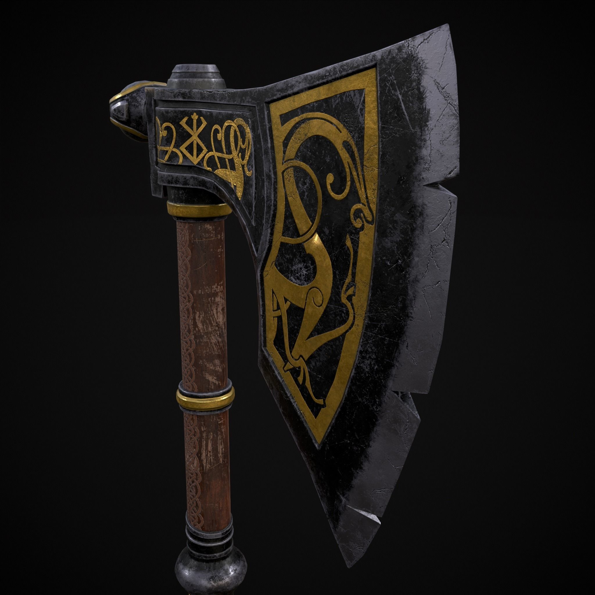 Fantasy Urnes Style Viking War Axe Low-poly 3D model_25