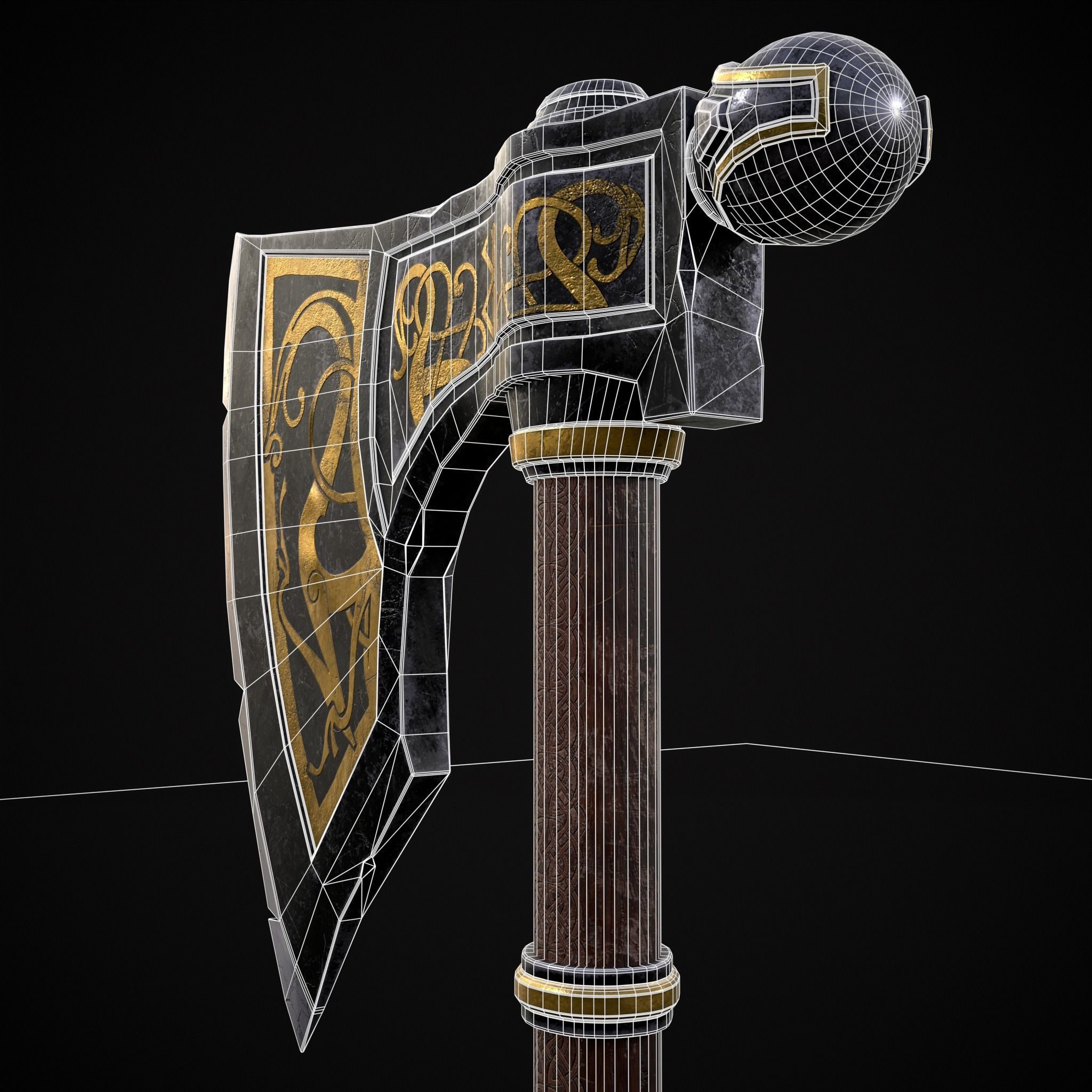 Fantasy Urnes Style Viking War Axe Low-poly 3D model_22