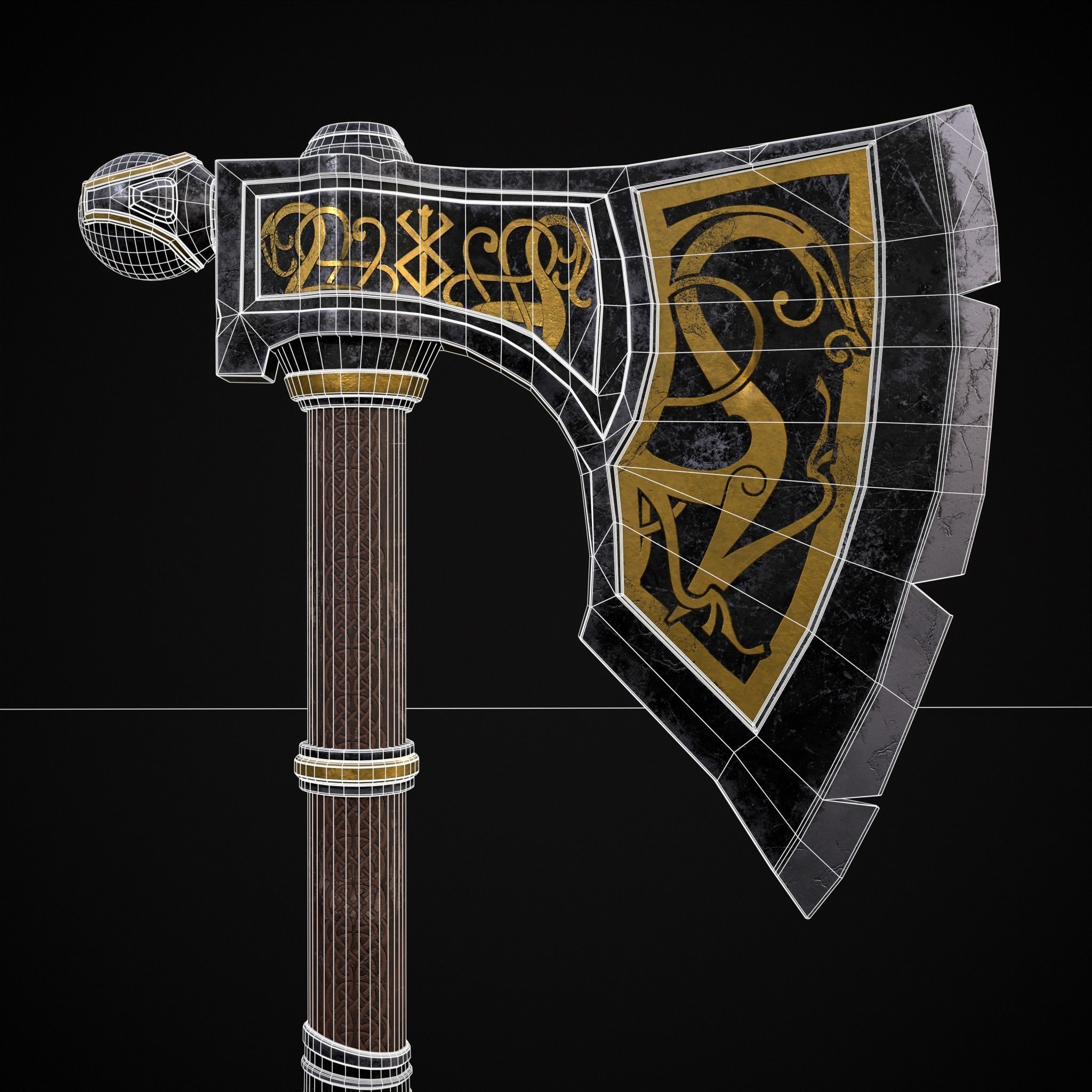 Fantasy Urnes Style Viking War Axe Low-poly 3D model_8