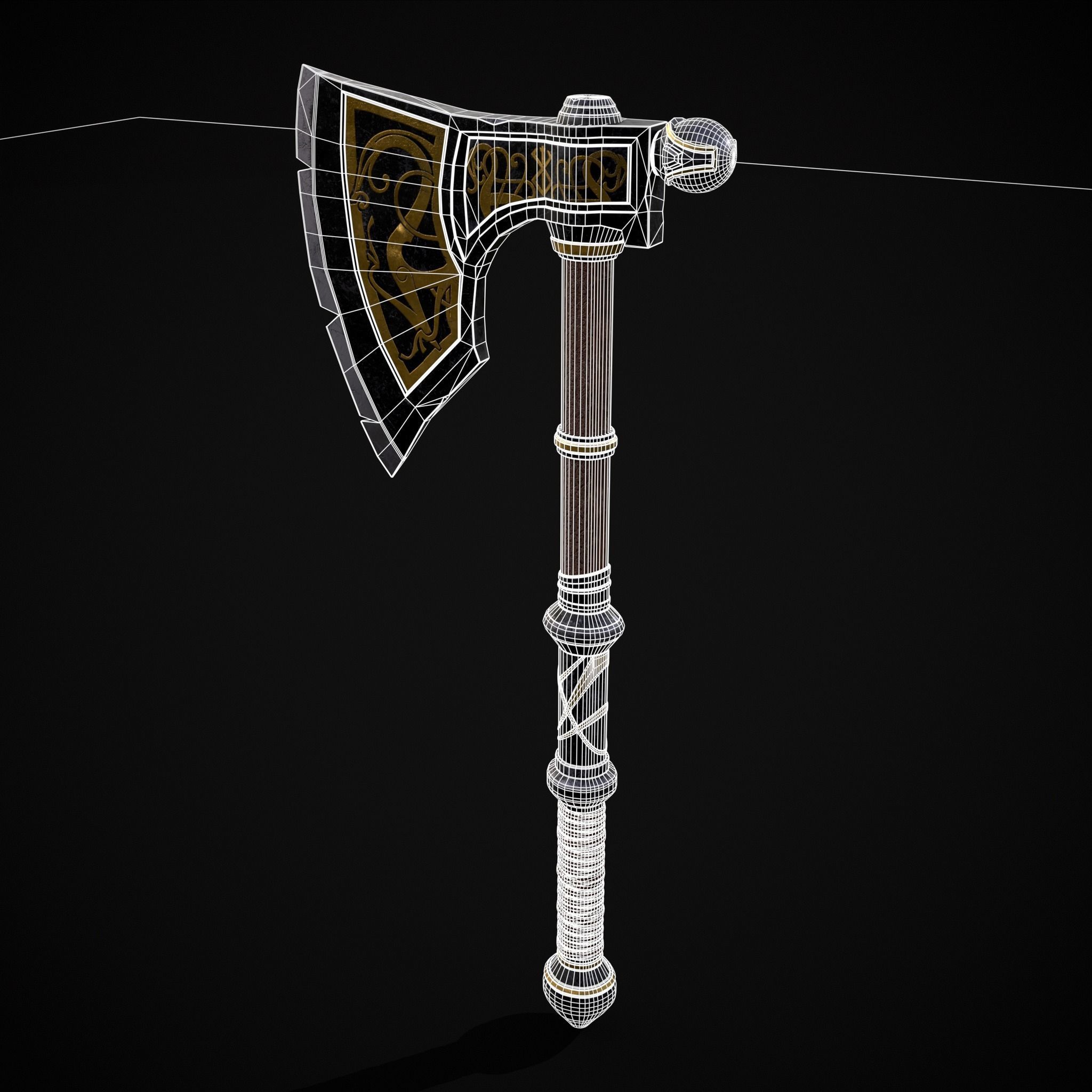 Fantasy Urnes Style Viking War Axe Low-poly 3D model_6