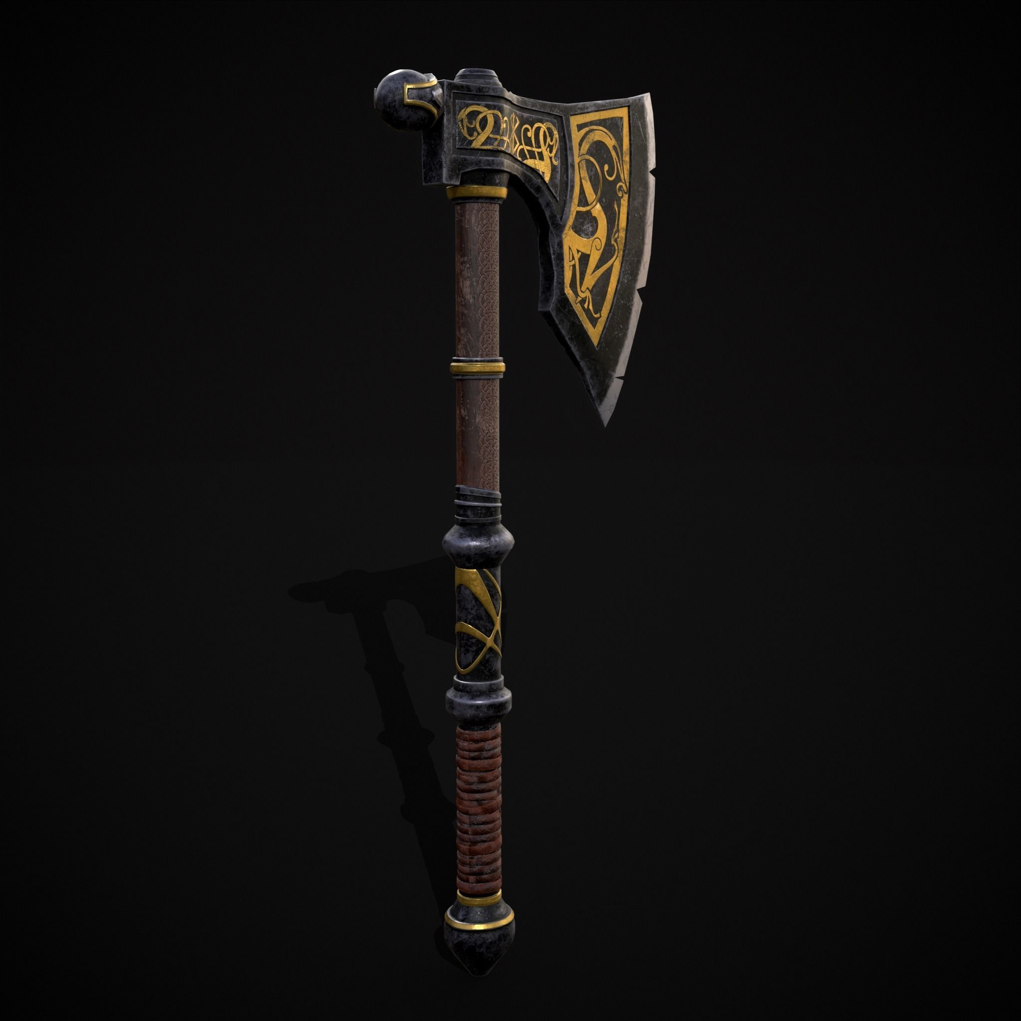 Fantasy Urnes Style Viking War Axe Low-poly 3D model_33
