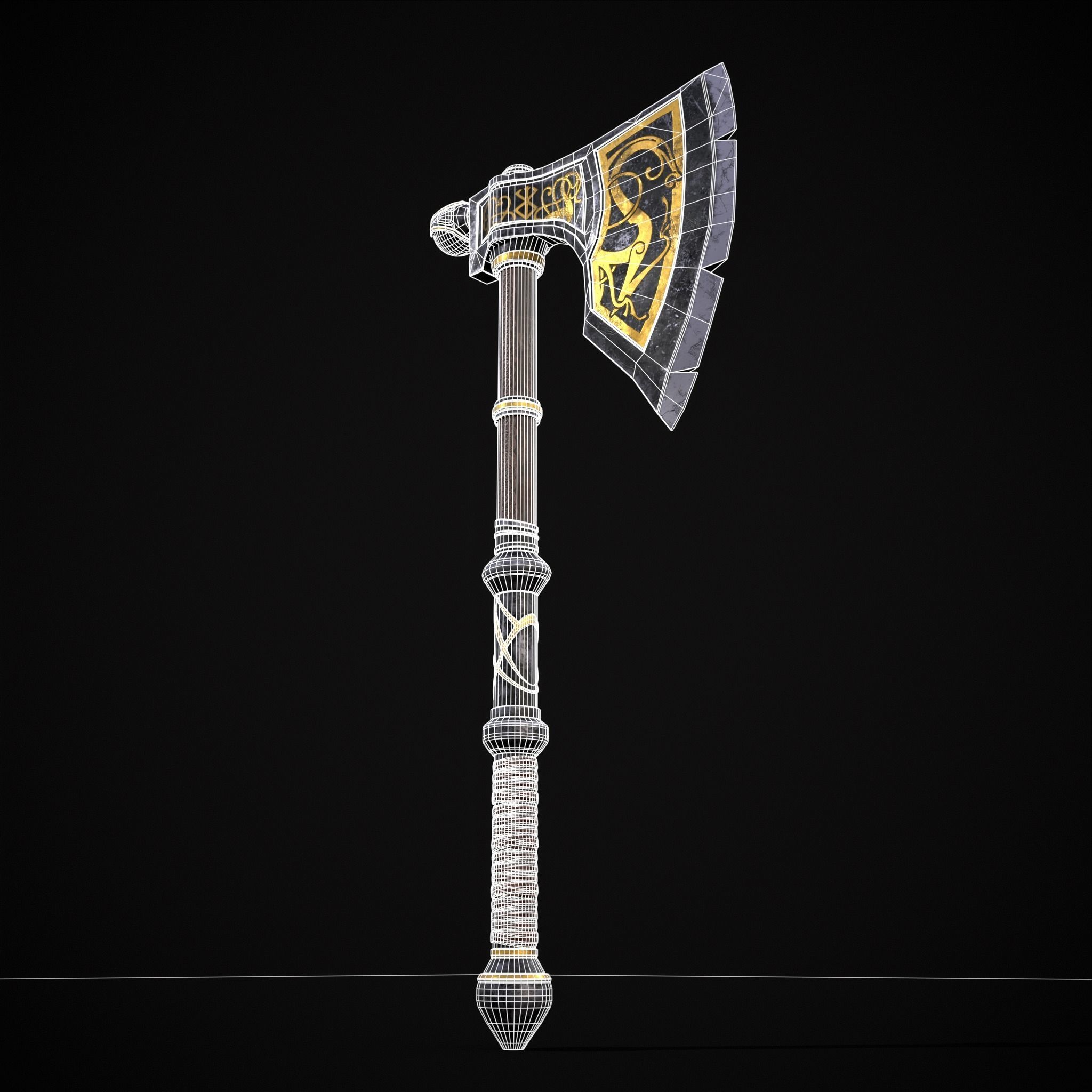 Fantasy Urnes Style Viking War Axe Low-poly 3D model_32