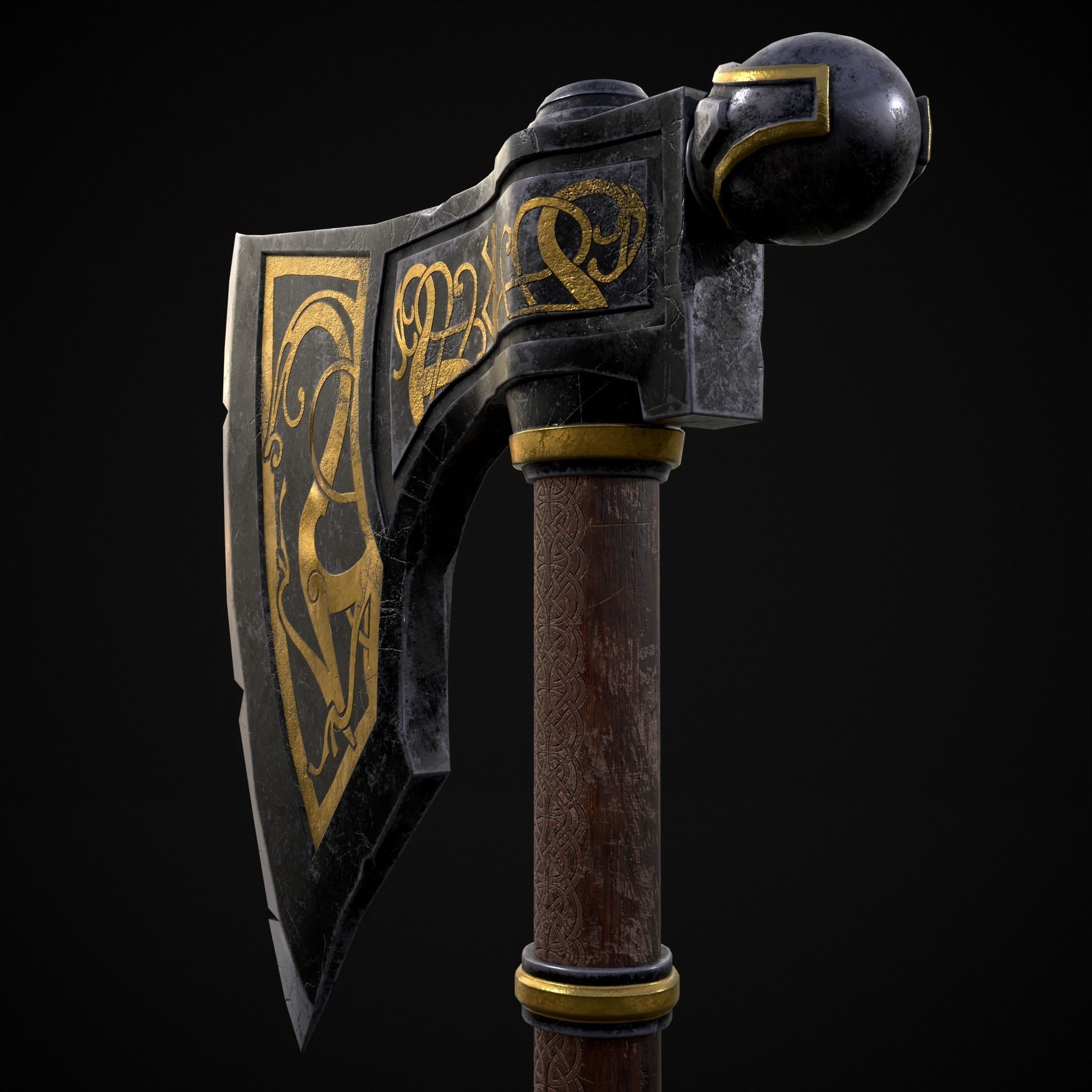 Fantasy Urnes Style Viking War Axe Low-poly 3D model_21