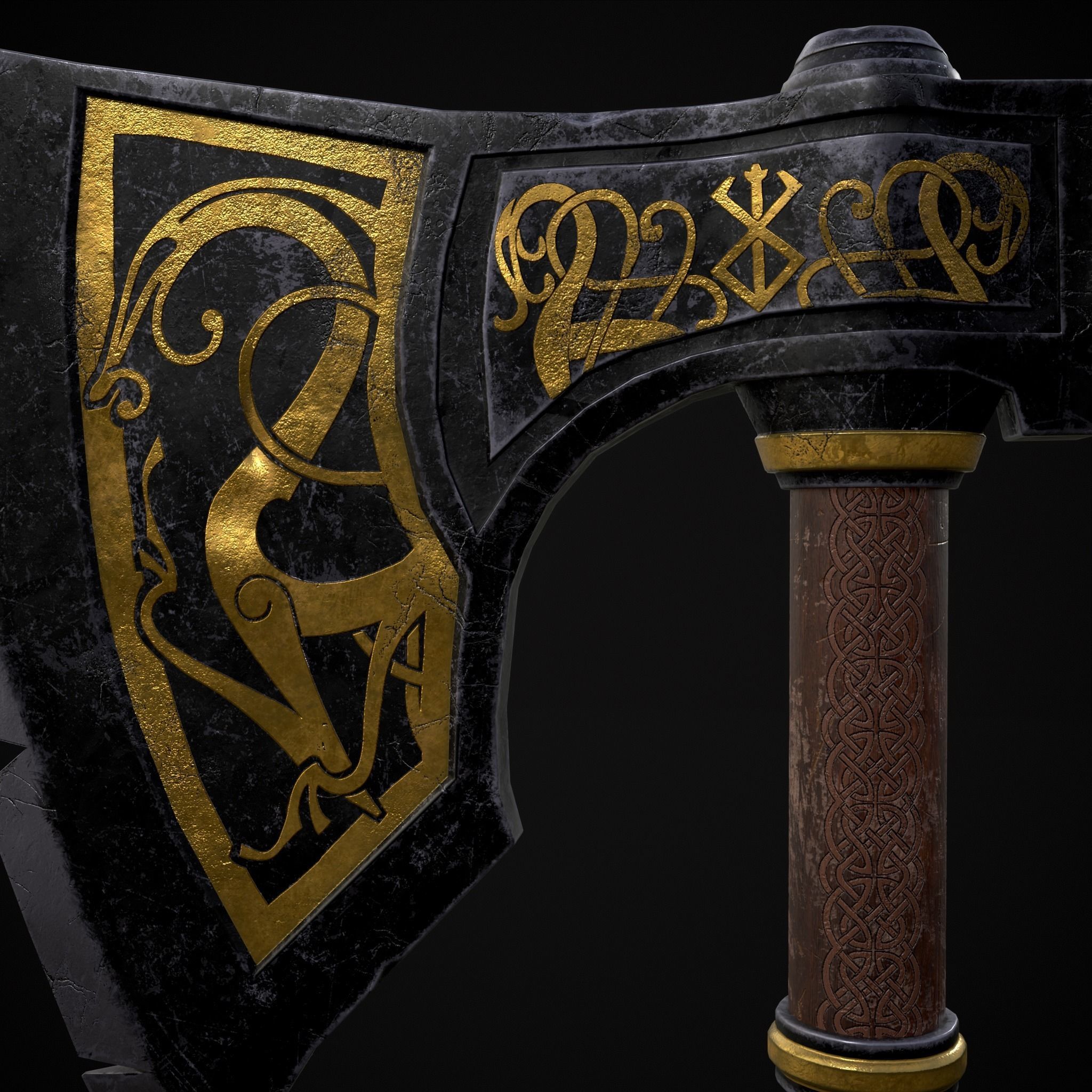 Fantasy Urnes Style Viking War Axe Low-poly 3D model_15