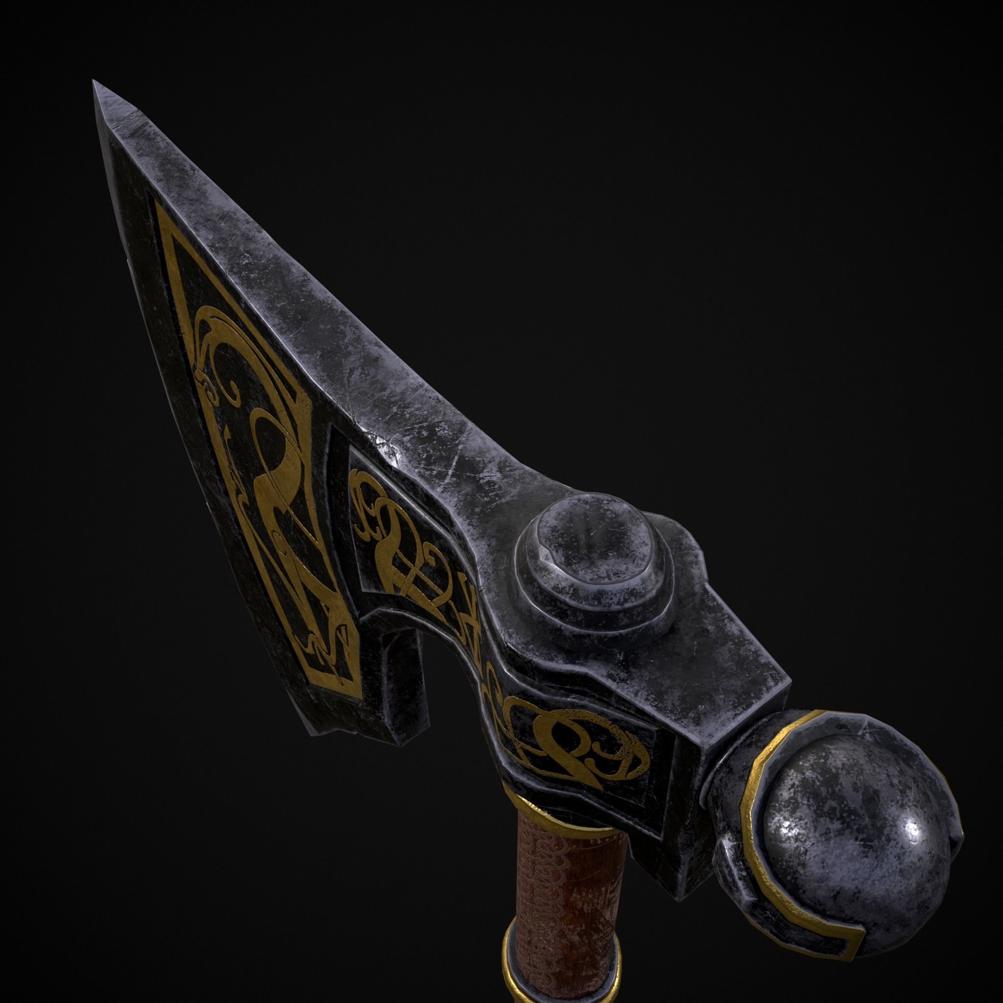 Fantasy Urnes Style Viking War Axe Low-poly 3D model_17