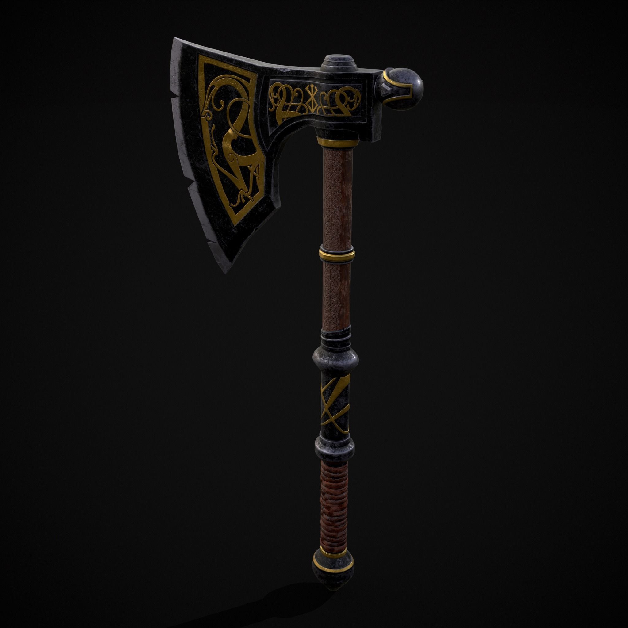 Fantasy Urnes Style Viking War Axe Low-poly 3D model_5