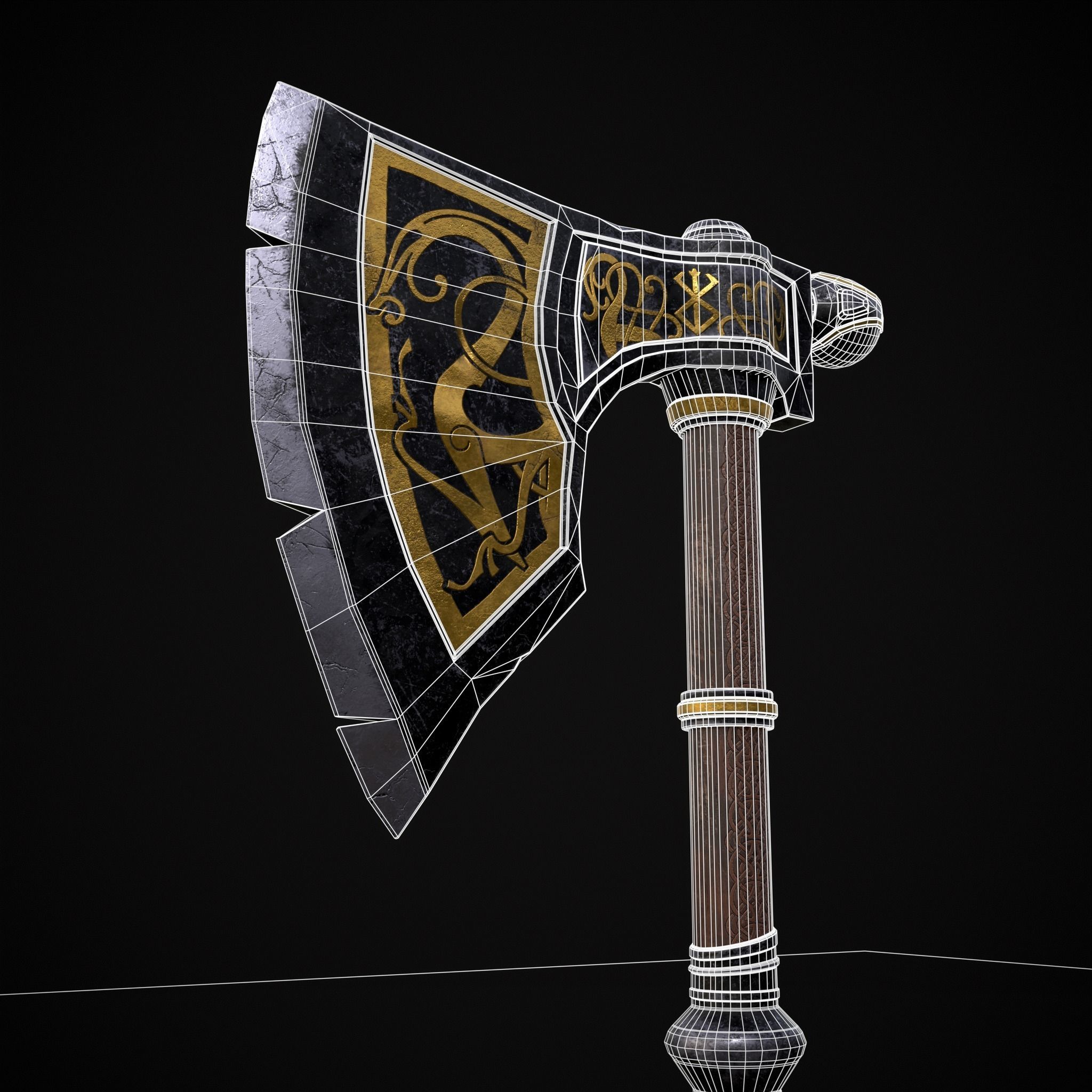 Fantasy Urnes Style Viking War Axe Low-poly 3D model_28