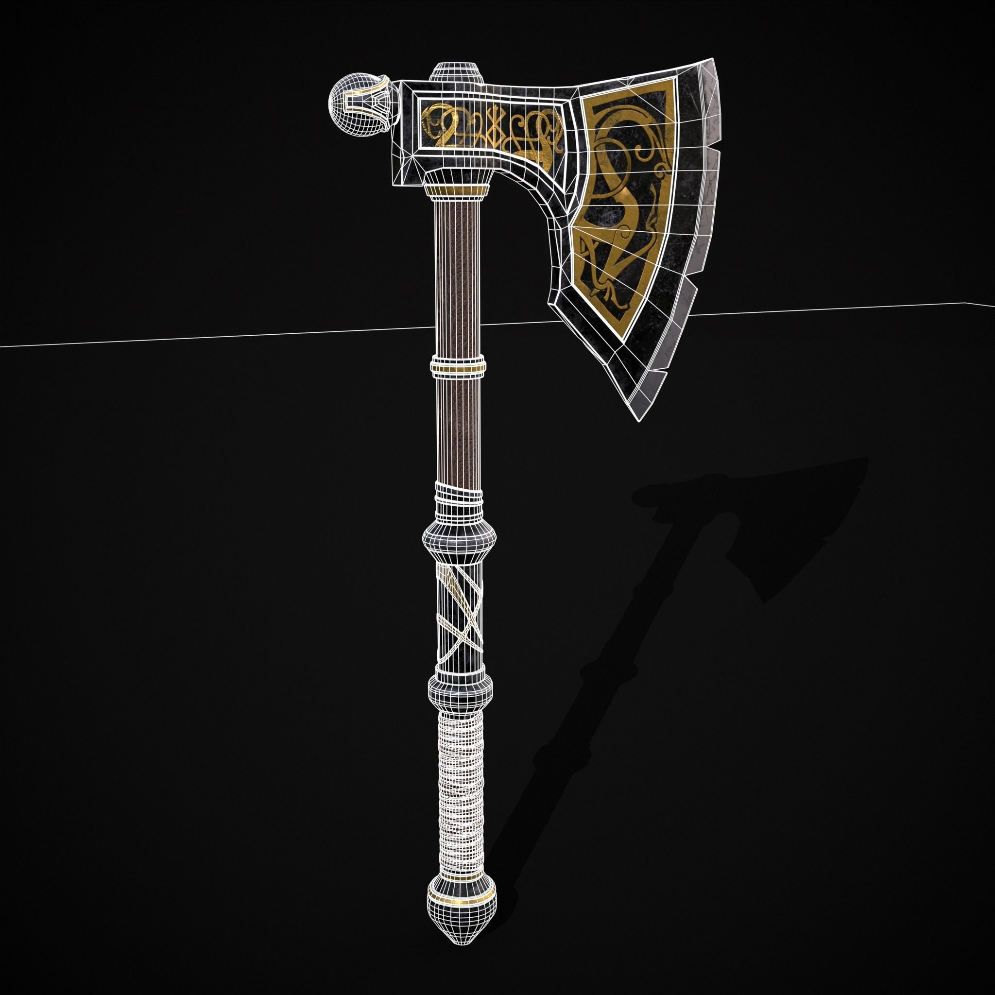Fantasy Urnes Style Viking War Axe Low-poly 3D model_20