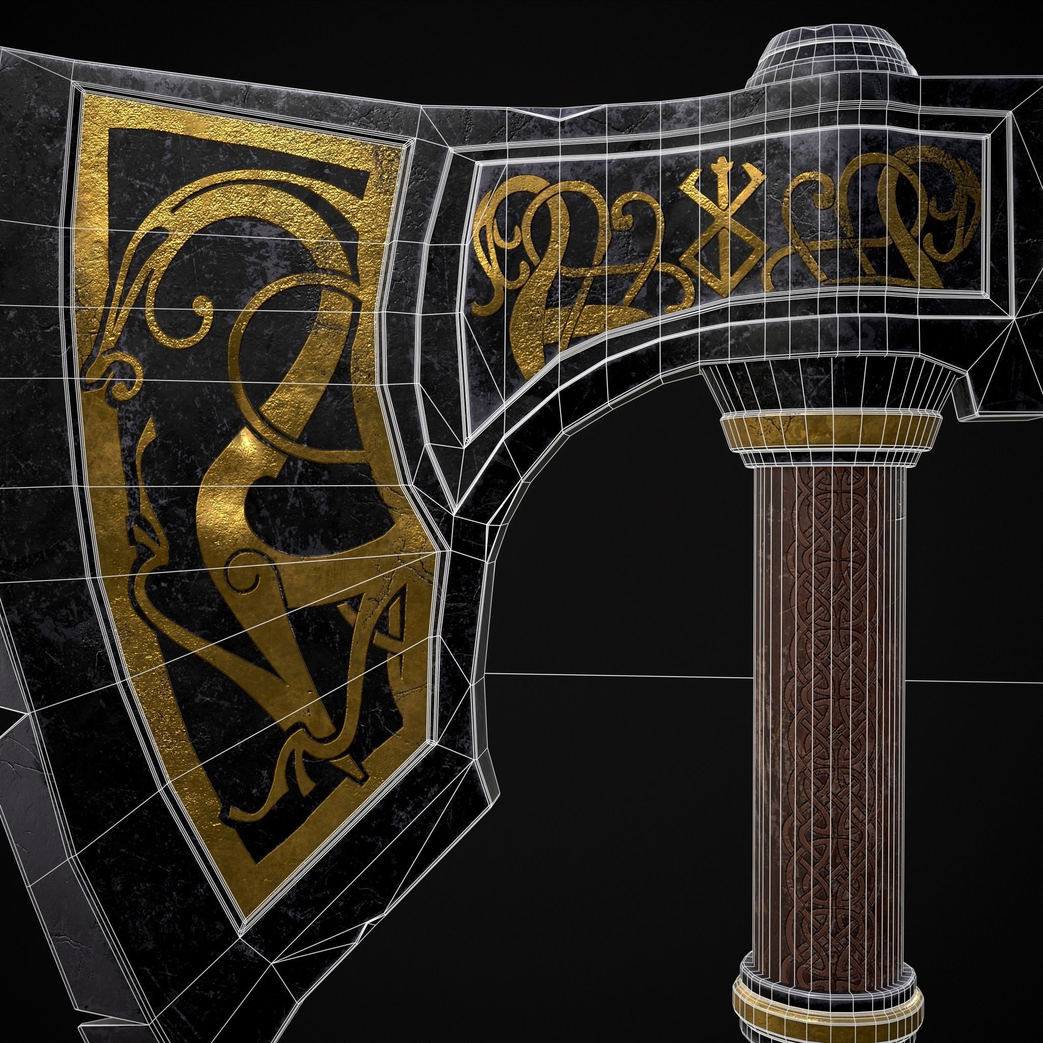 Fantasy Urnes Style Viking War Axe Low-poly 3D model_16