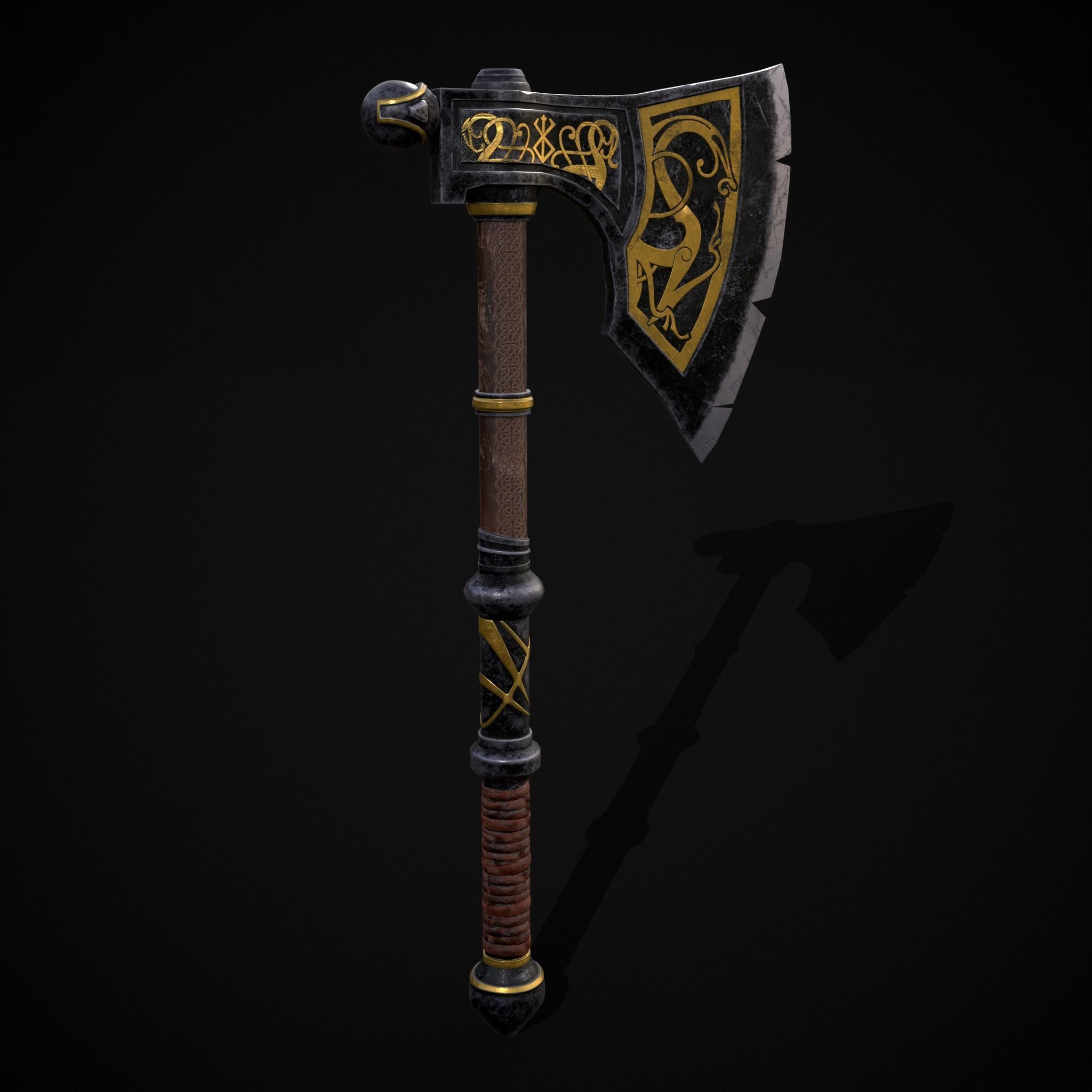 Fantasy Urnes Style Viking War Axe Low-poly 3D model_19