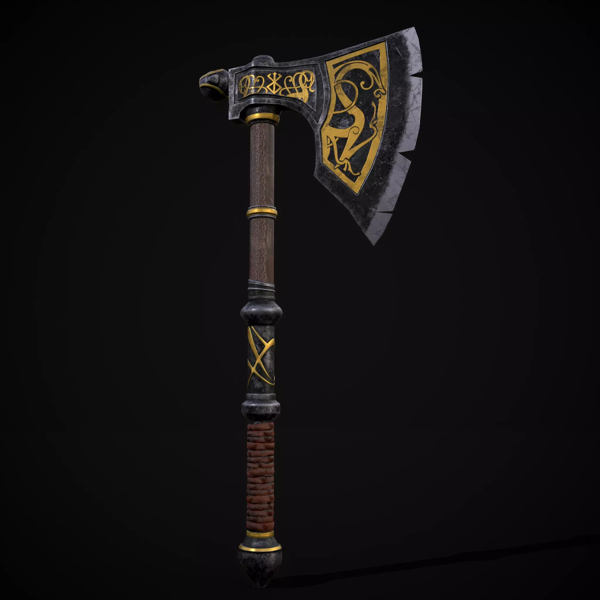 Fantasy Urnes Style Viking War Axe Low-poly 3D model_0