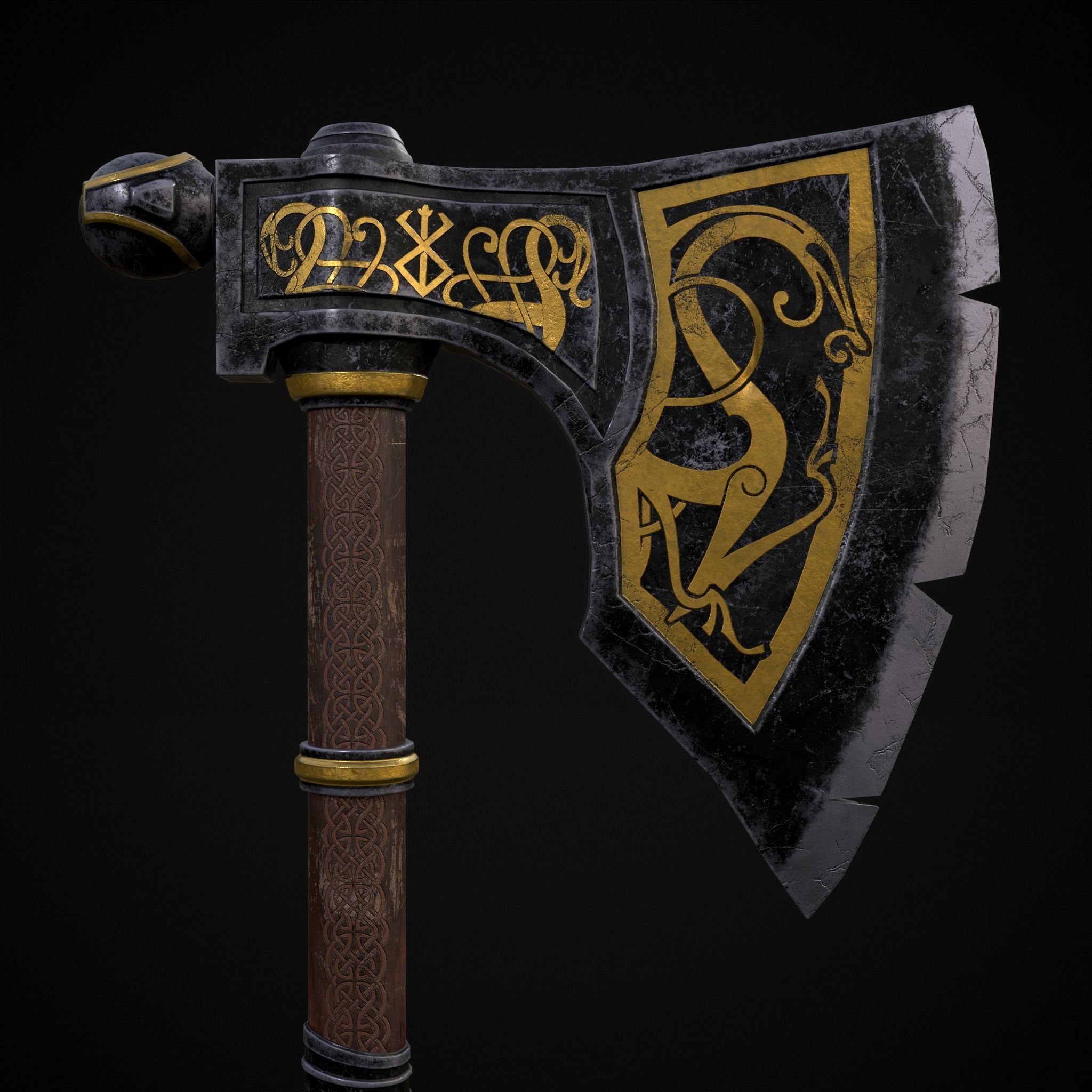 Fantasy Urnes Style Viking War Axe Low-poly 3D model_7