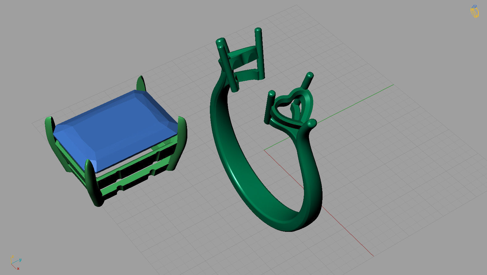 anel emerald heart 3D print model_3