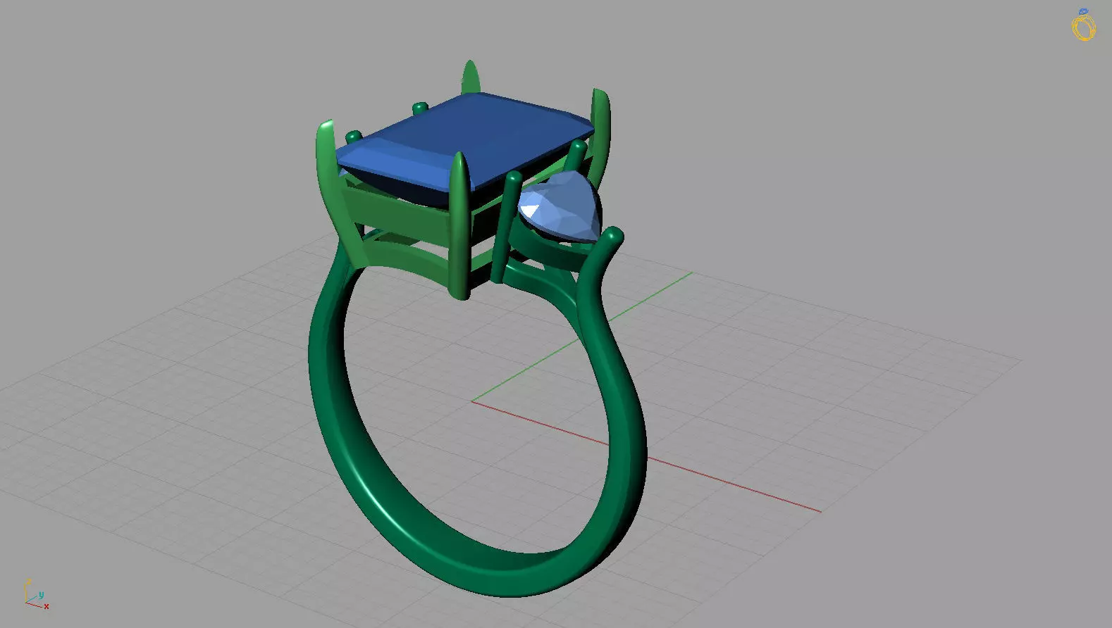 anel emerald heart 3D print model_0
