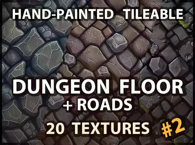 Dungeon Floor and Stone Road -20 TEXTURES -Handpainted PACK 2--