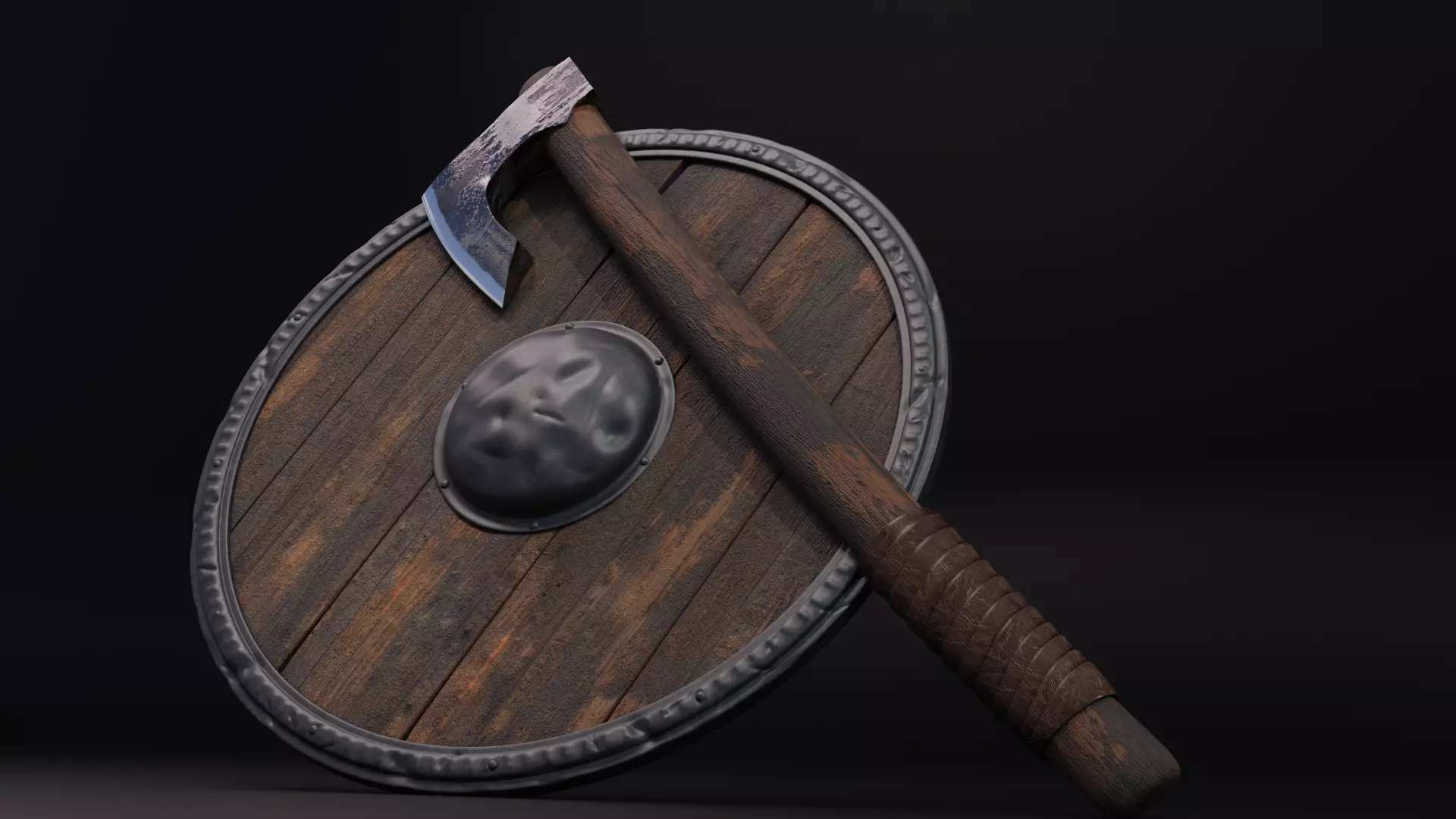 Axe and Shield Viking Free low-poly 3D model