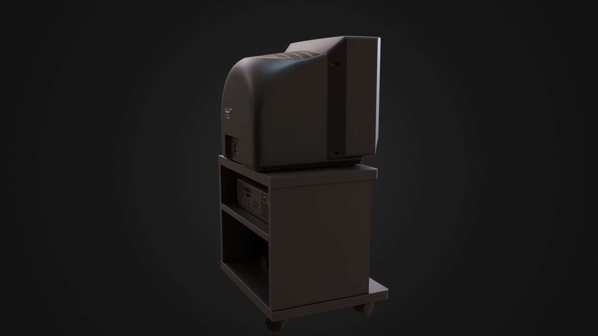 CRT Television with TV stand VCR player and VHS tapes Low-poly 3D model_16