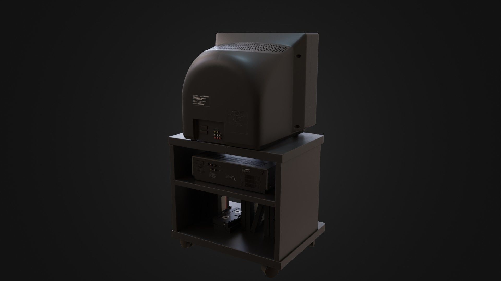 CRT Television with TV stand VCR player and VHS tapes Low-poly 3D model_20