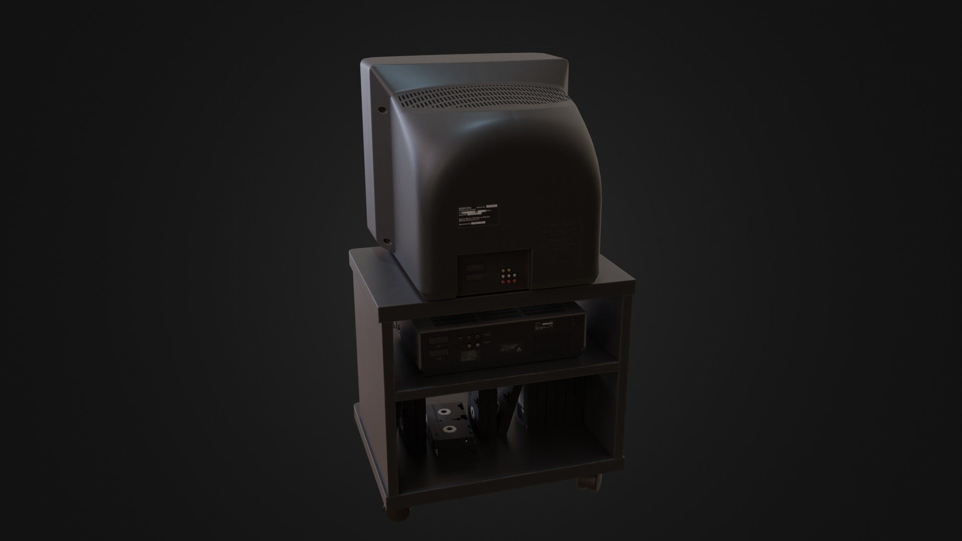 CRT Television with TV stand VCR player and VHS tapes Low-poly 3D model_26