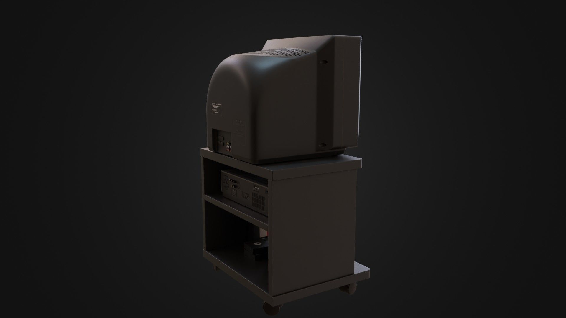 CRT Television with TV stand VCR player and VHS tapes Low-poly 3D model_17