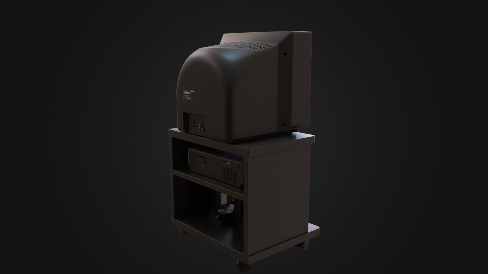 CRT Television with TV stand VCR player and VHS tapes Low-poly 3D model_18