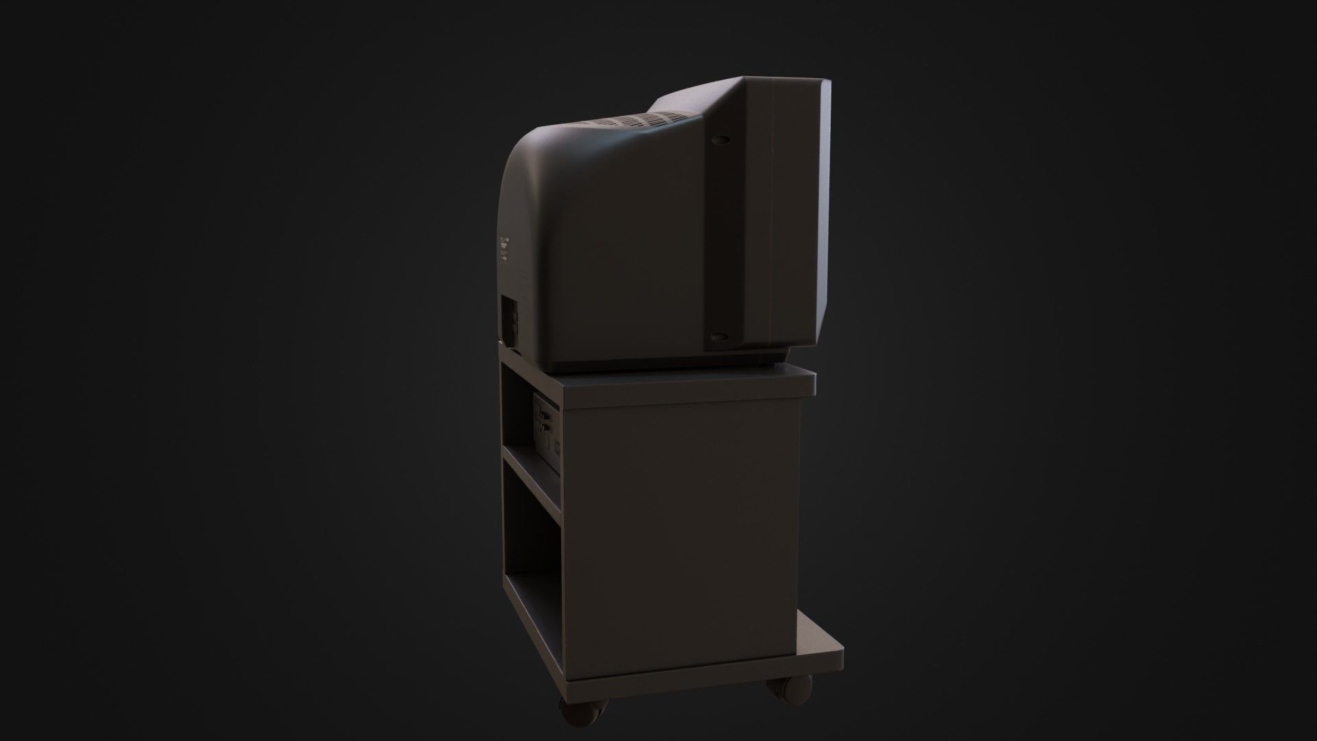 CRT Television with TV stand VCR player and VHS tapes Low-poly 3D model_15