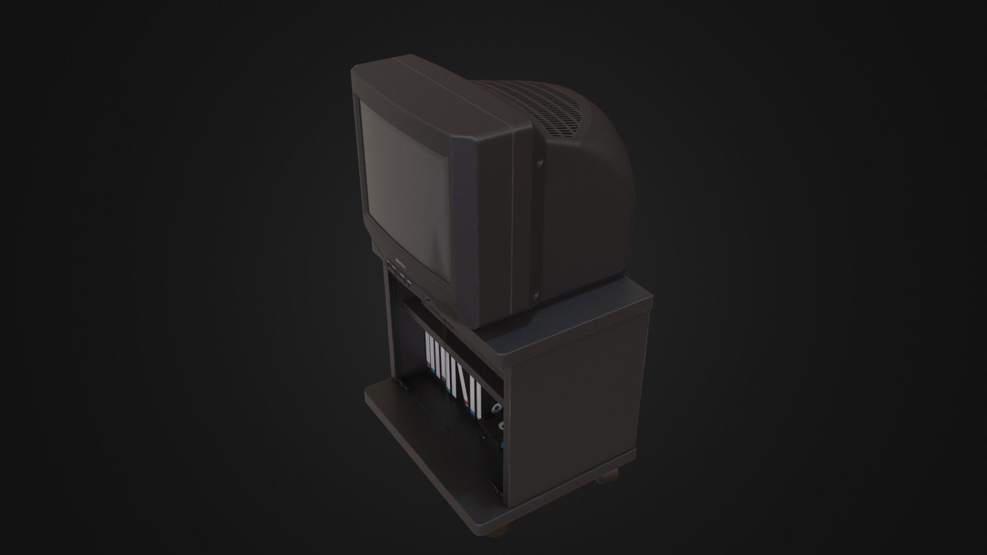 CRT Television with TV stand VCR player and VHS tapes Low-poly 3D model_38