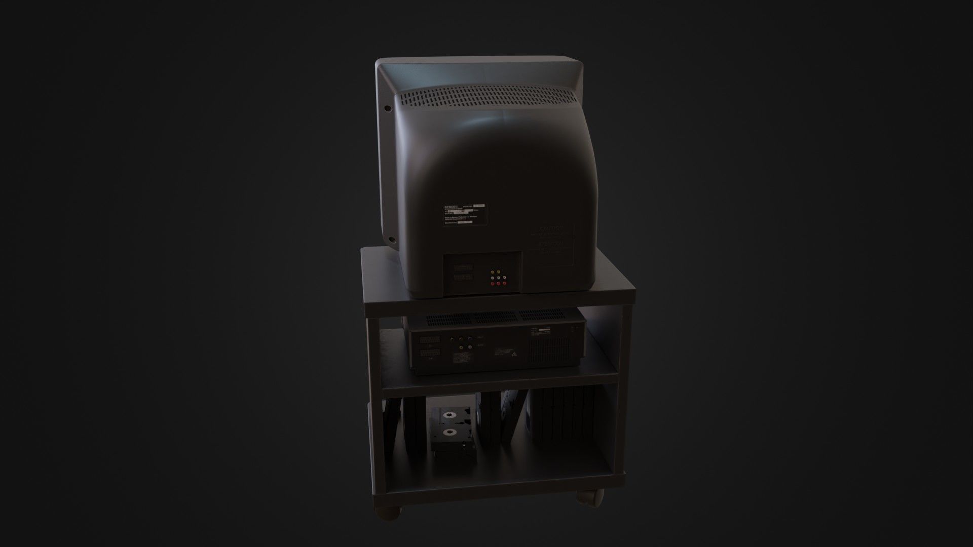 CRT Television with TV stand VCR player and VHS tapes Low-poly 3D model_25