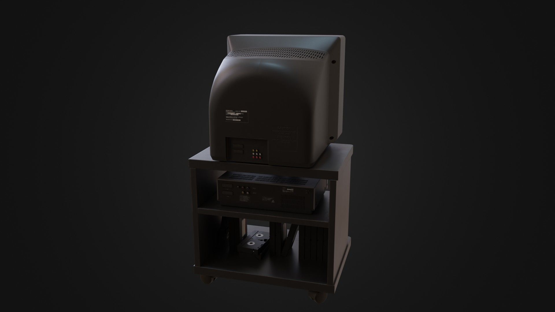 CRT Television with TV stand VCR player and VHS tapes Low-poly 3D model_22