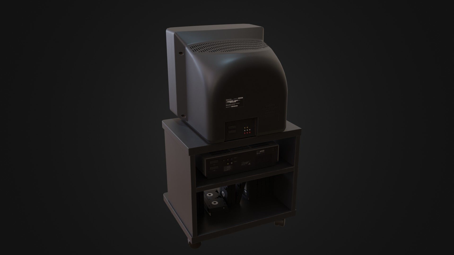 CRT Television with TV stand VCR player and VHS tapes Low-poly 3D model_27