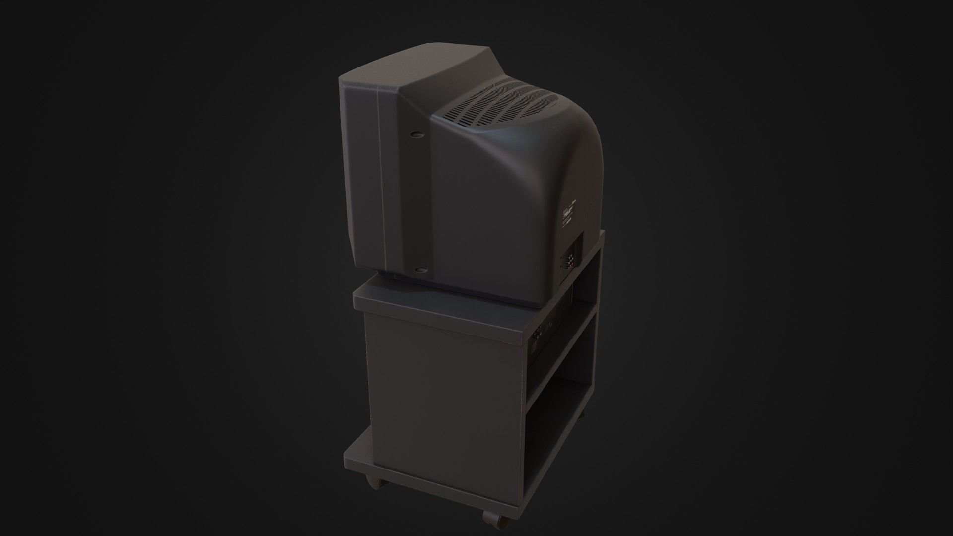 CRT Television with TV stand VCR player and VHS tapes Low-poly 3D model_31