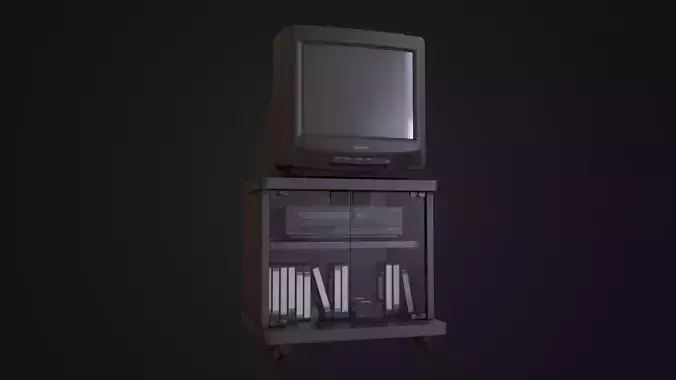 CRT Television with TV stand VCR player and VHS tapes
