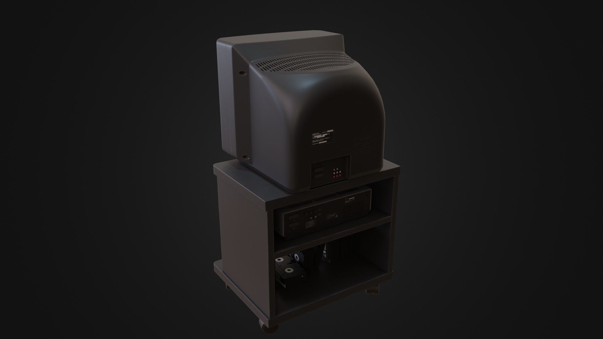 CRT Television with TV stand VCR player and VHS tapes Low-poly 3D model_28