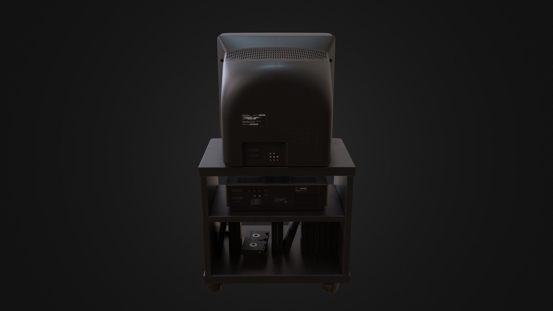 CRT Television with TV stand VCR player and VHS tapes Low-poly 3D model_24