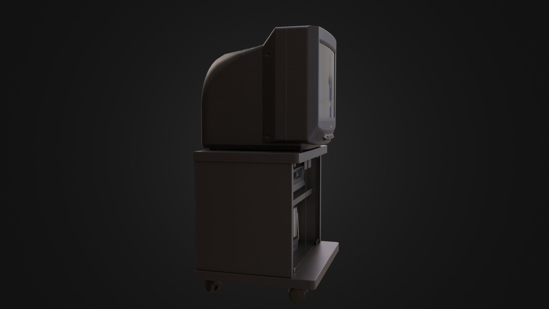 CRT Television with TV stand VCR player and VHS tapes Low-poly 3D model_11