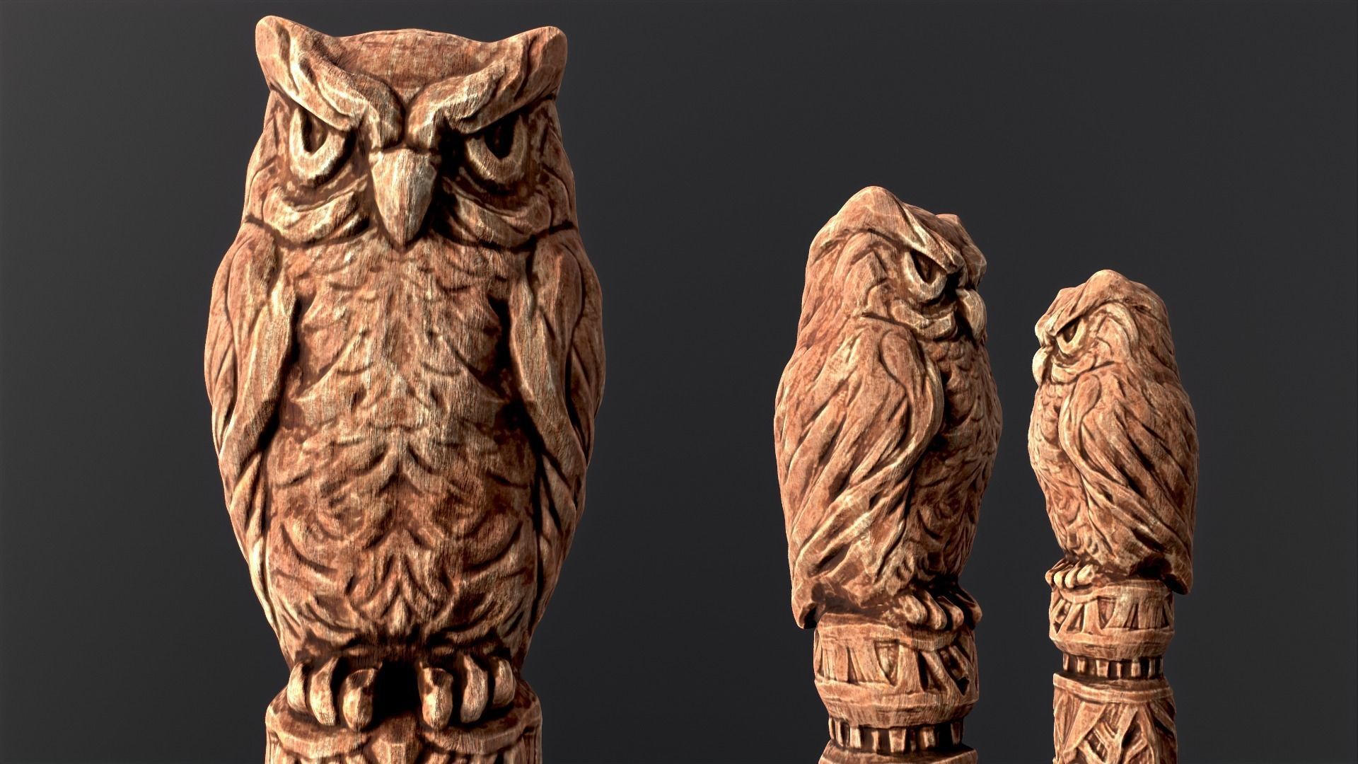 Wooden Totem Owl Pole  Low-poly 3D model_32