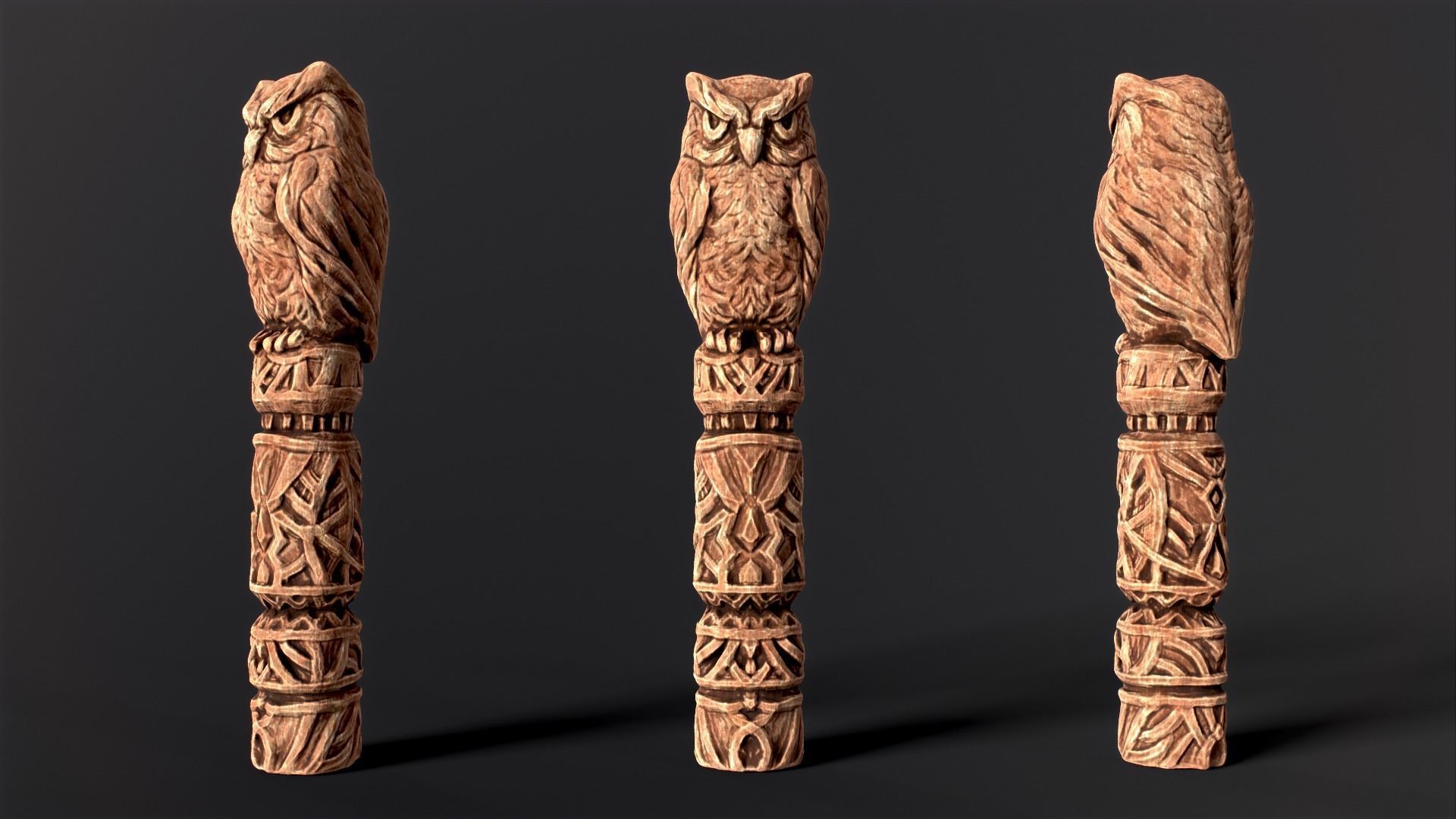 Wooden Totem Owl Pole  Low-poly 3D model_26