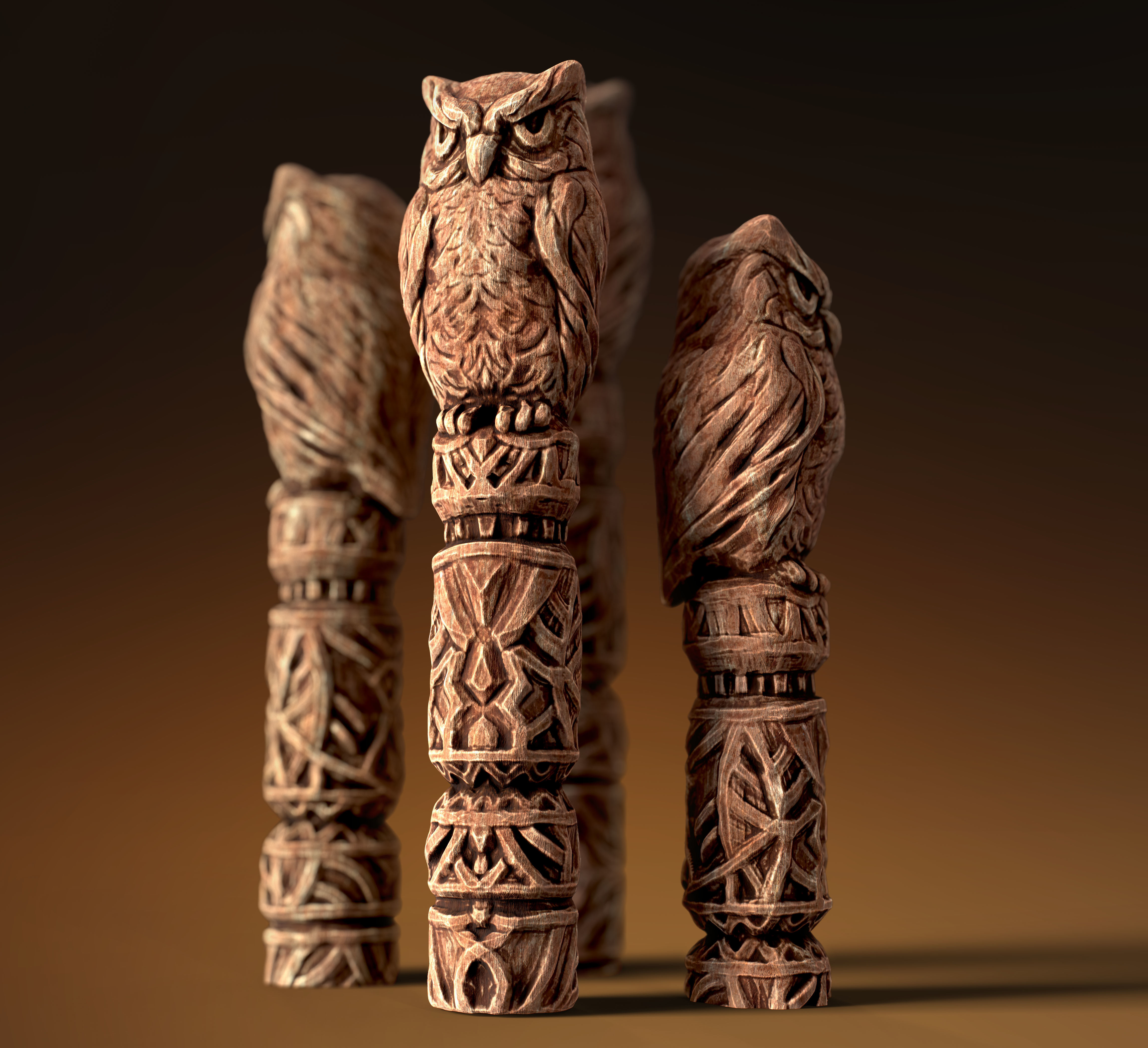 Wooden Totem Owl Pole  Low-poly 3D model_2