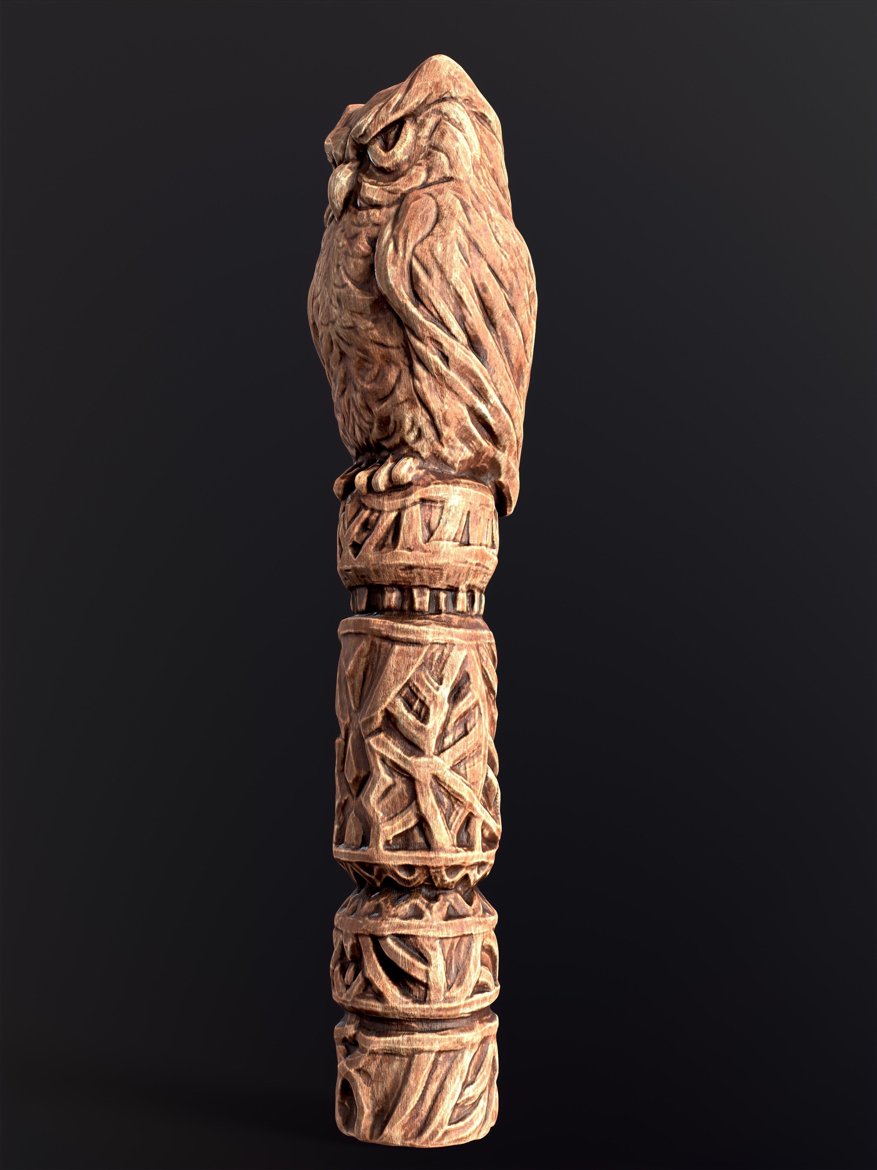 Wooden Totem Owl Pole  Low-poly 3D model_9