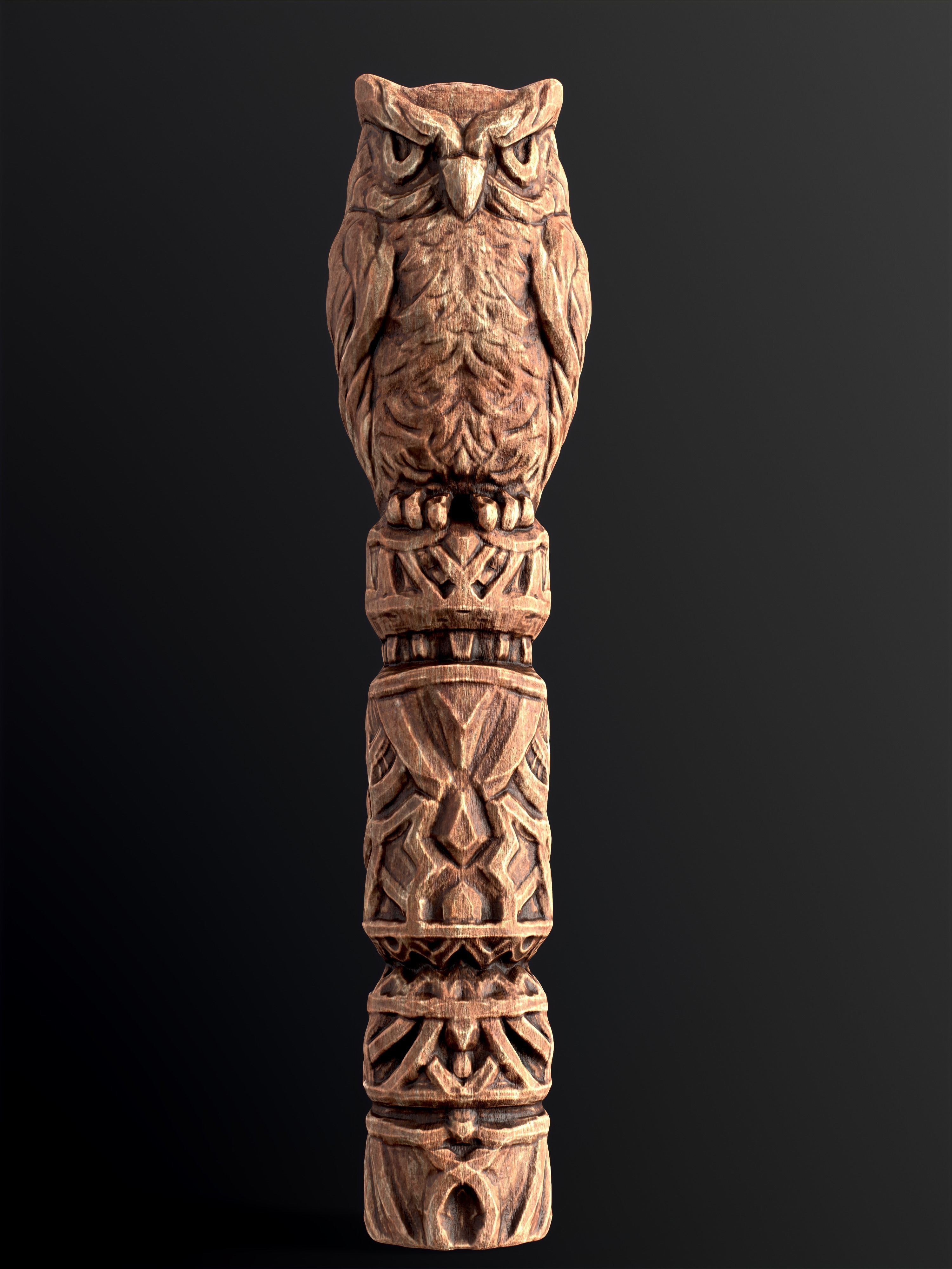 Wooden Totem Owl Pole  Low-poly 3D model_6