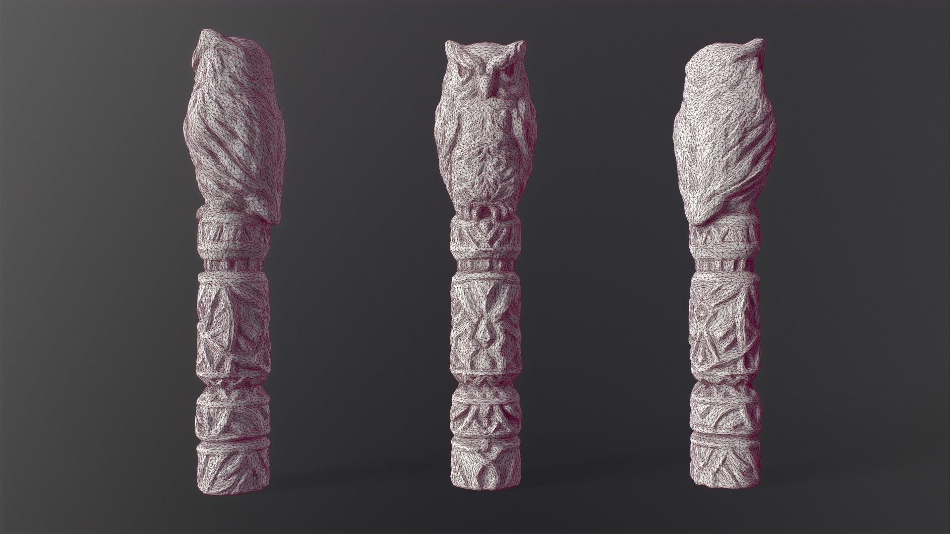 Wooden Totem Owl Pole  Low-poly 3D model_28
