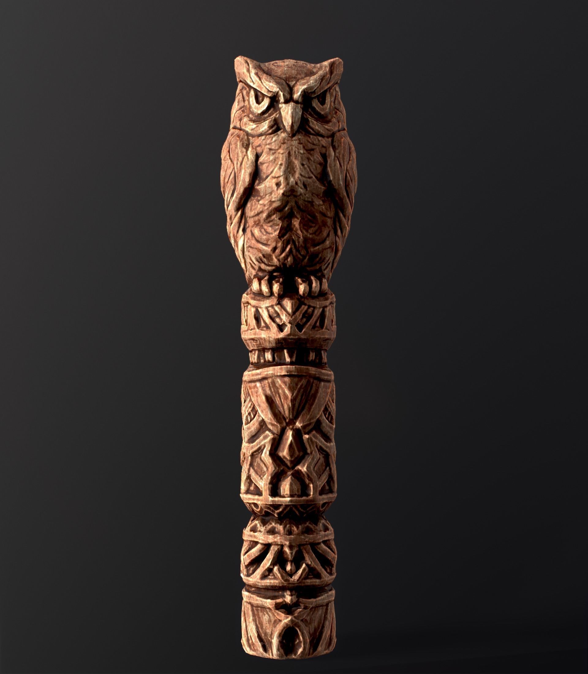 Wooden Totem Owl Pole  Low-poly 3D model_16