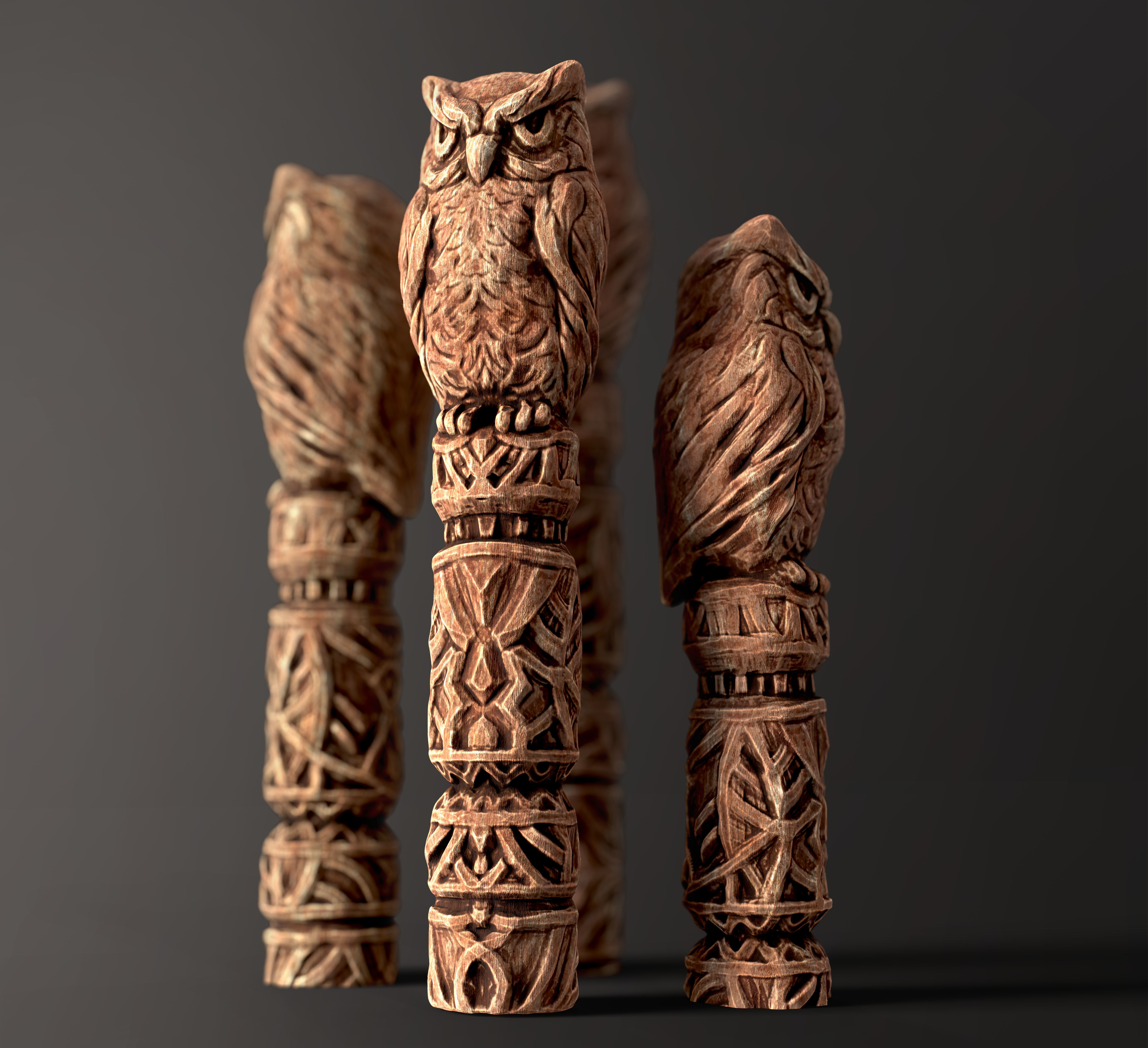 Wooden Totem Owl Pole  Low-poly 3D model_10