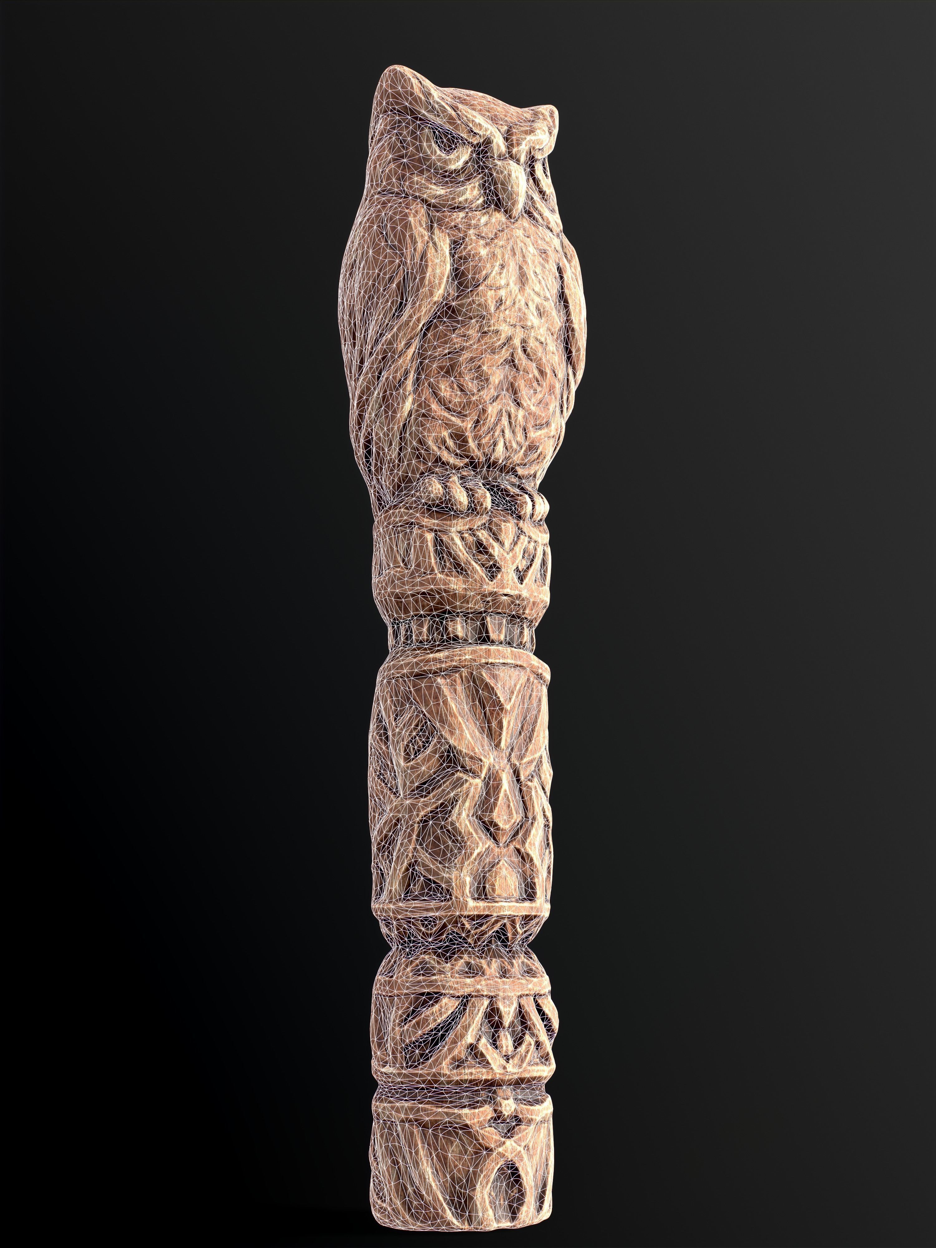 Wooden Totem Owl Pole  Low-poly 3D model_23