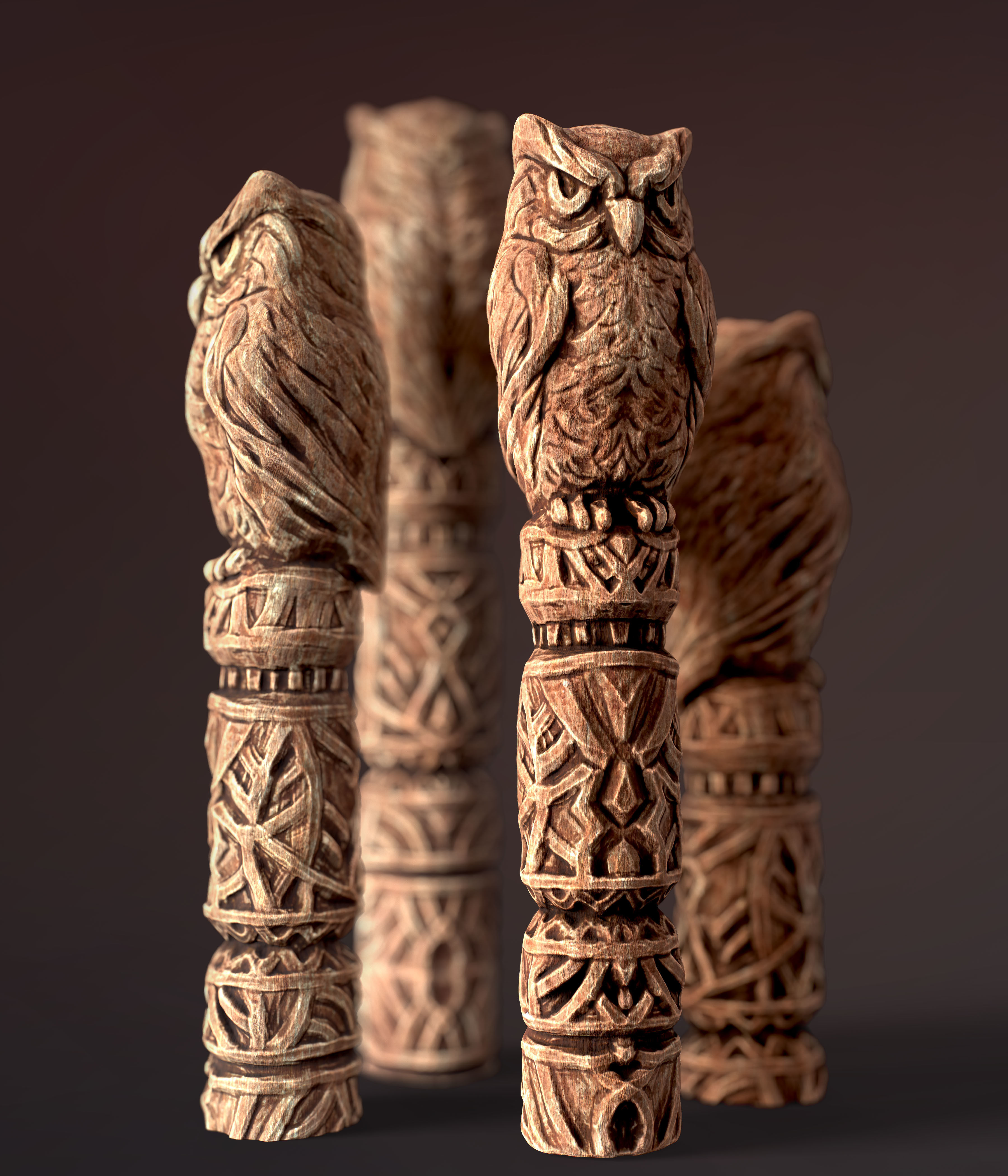 Wooden Totem Owl Pole  Low-poly 3D model_11
