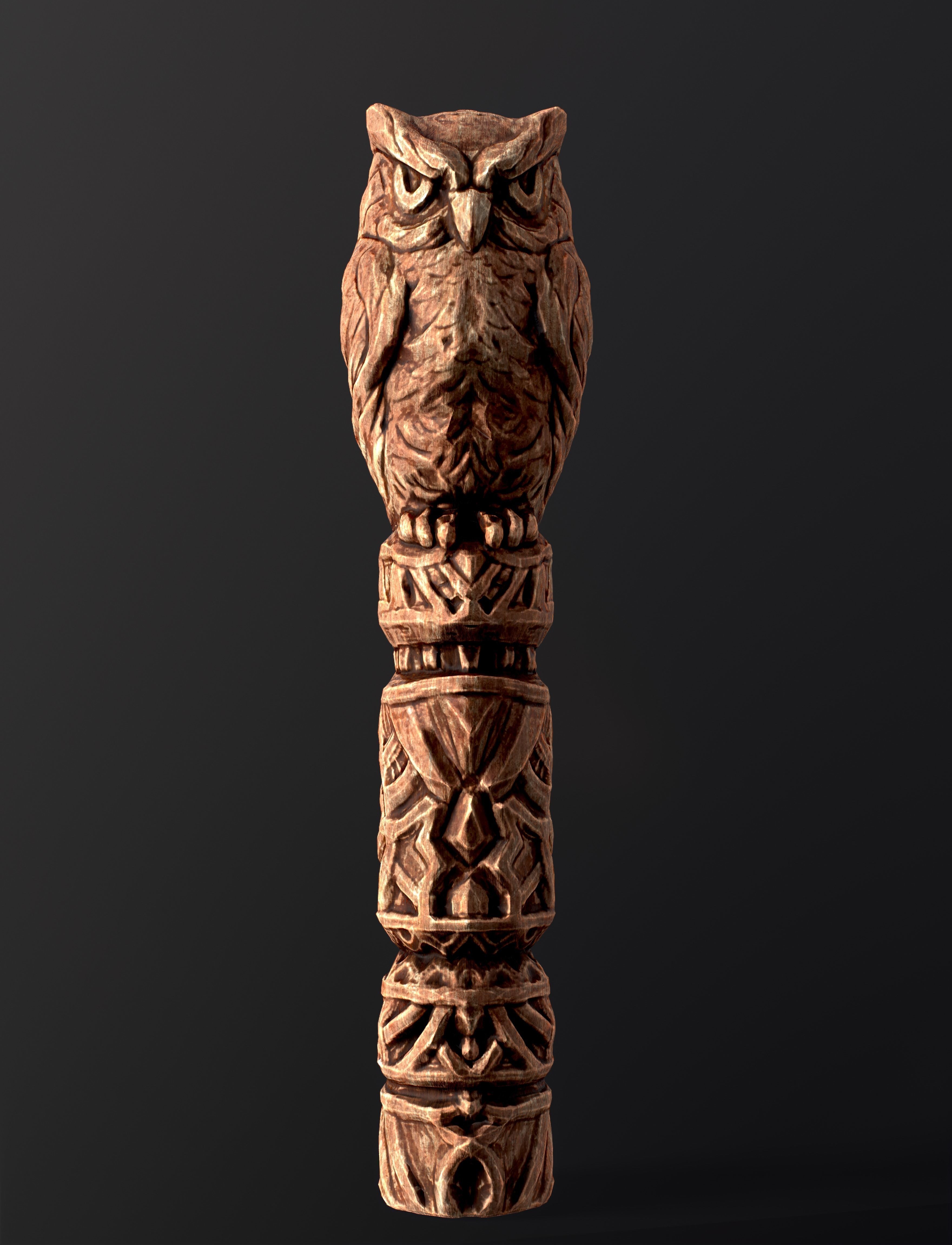 Wooden Totem Owl Pole  Low-poly 3D model_17