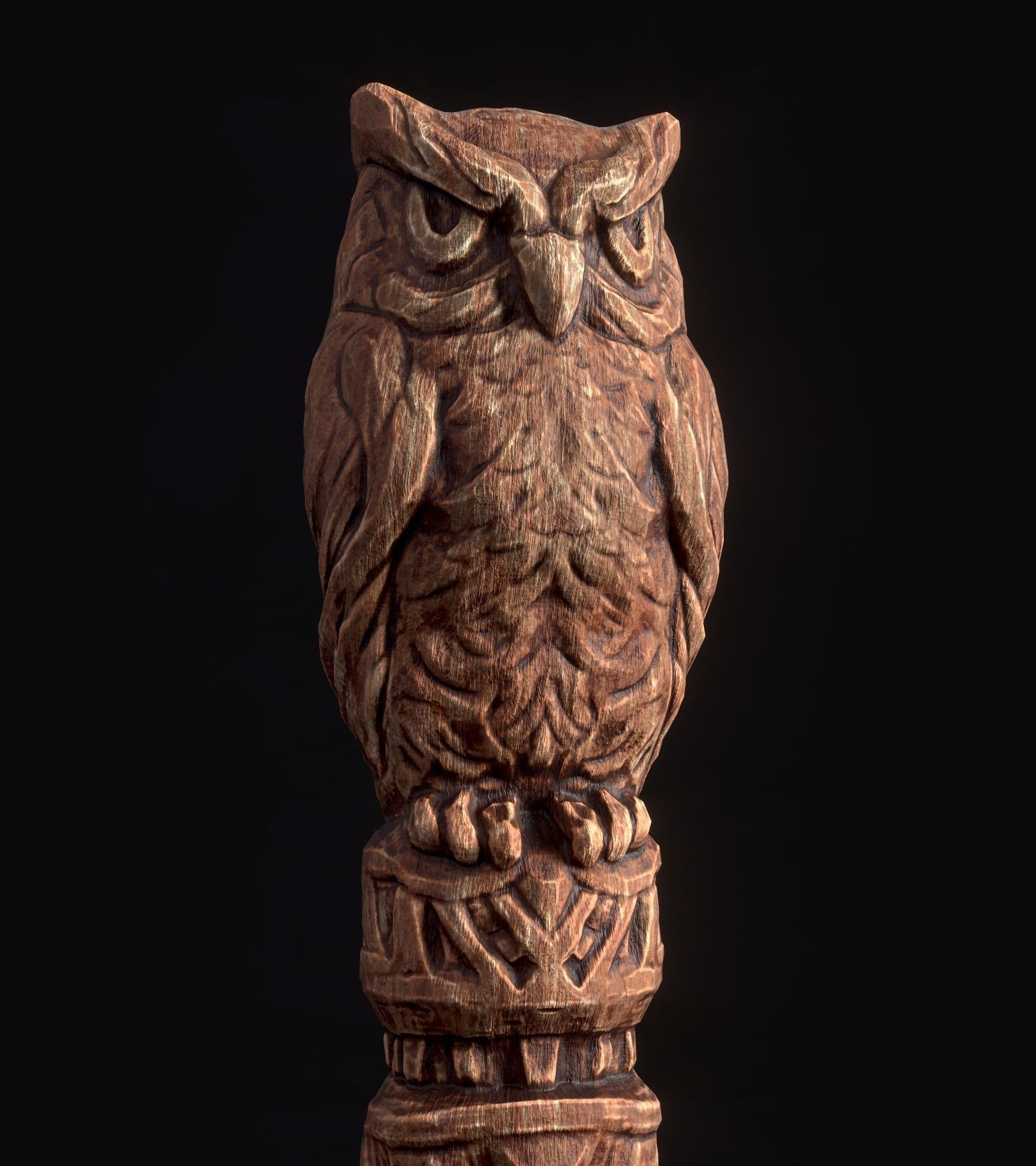 Wooden Totem Owl Pole  Low-poly 3D model_1
