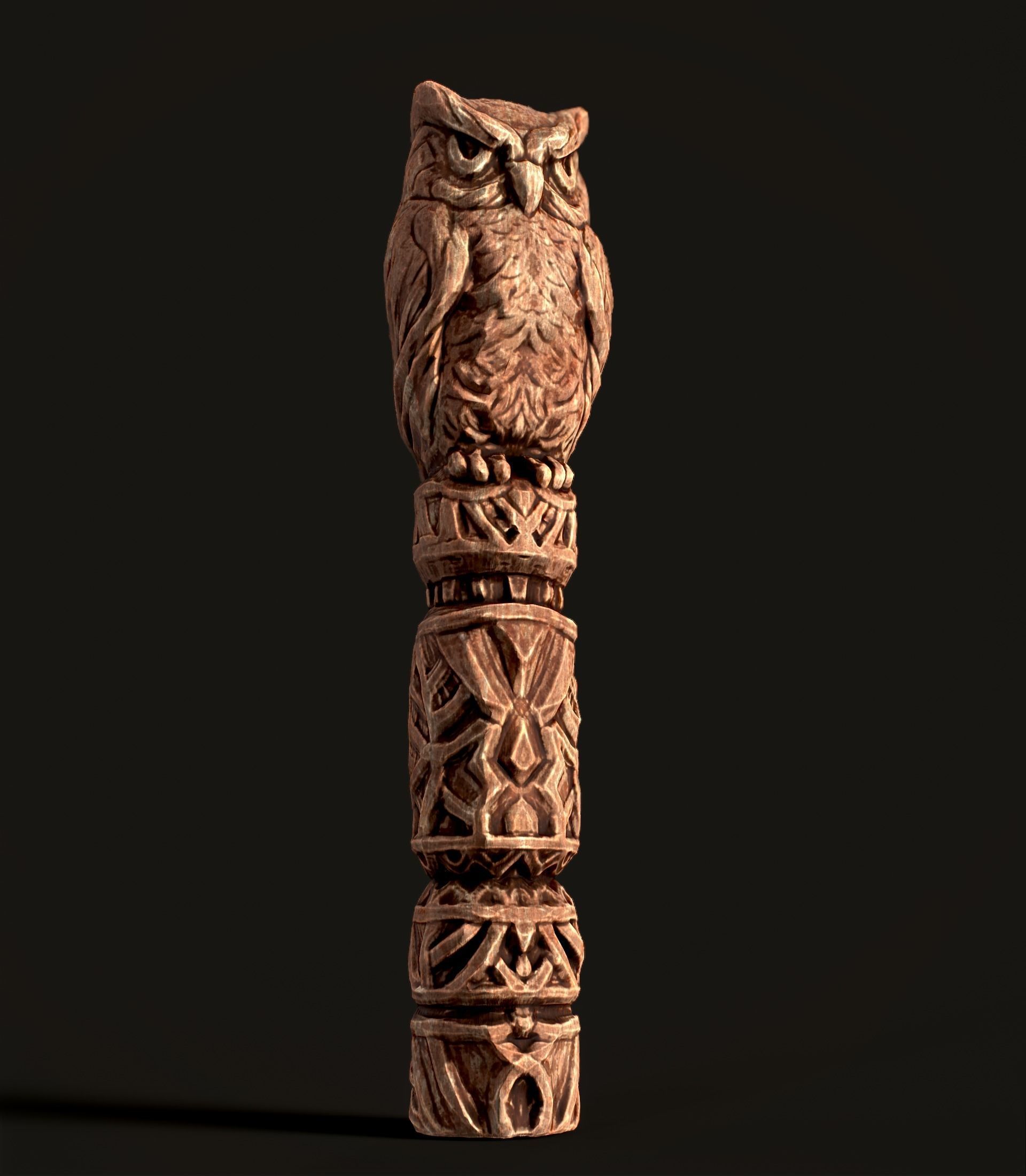 Wooden Totem Owl Pole  Low-poly 3D model_13